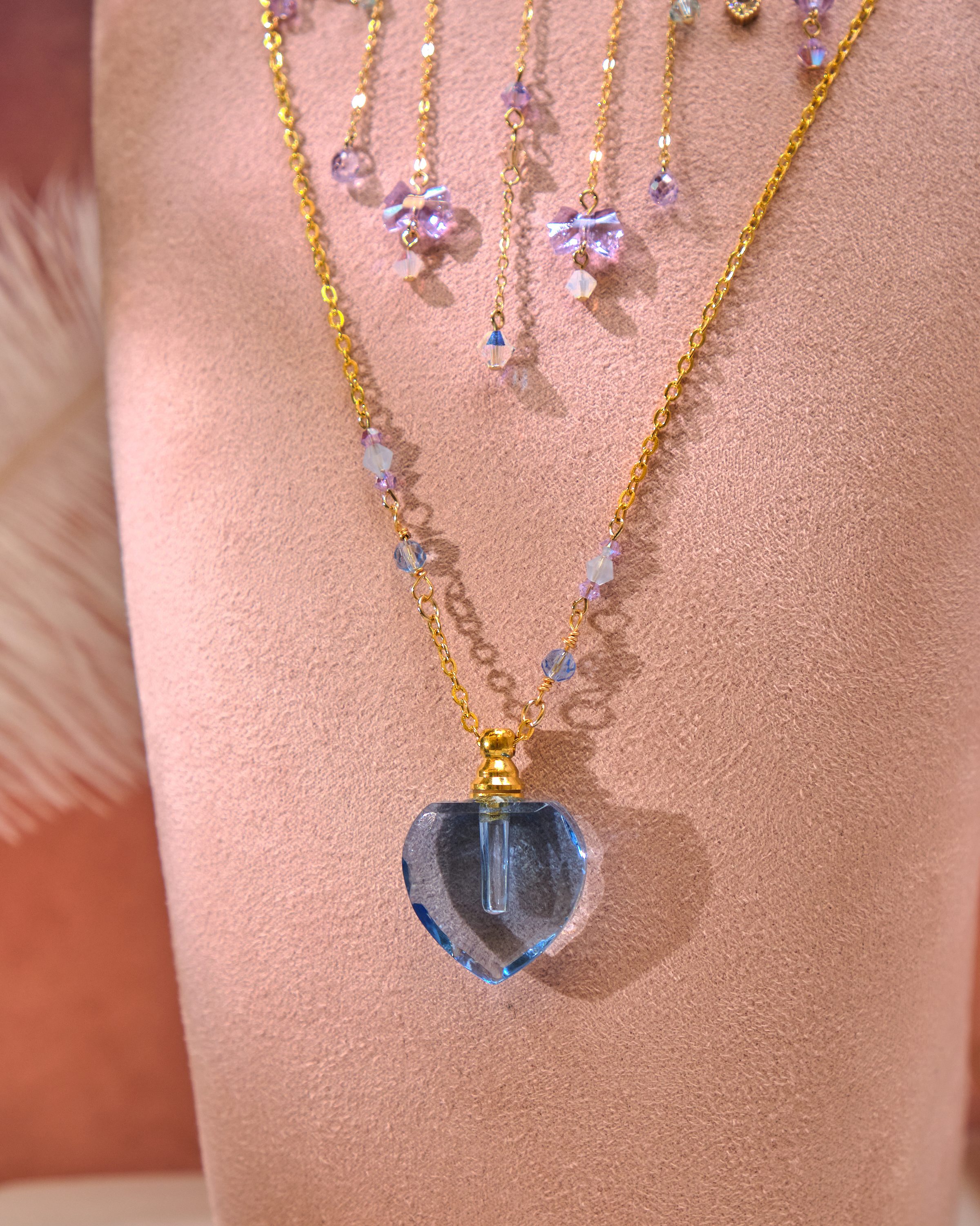 13087 Mini Perfume Bottle Crystal Collarbone & Long Necklace S925 Duo Set