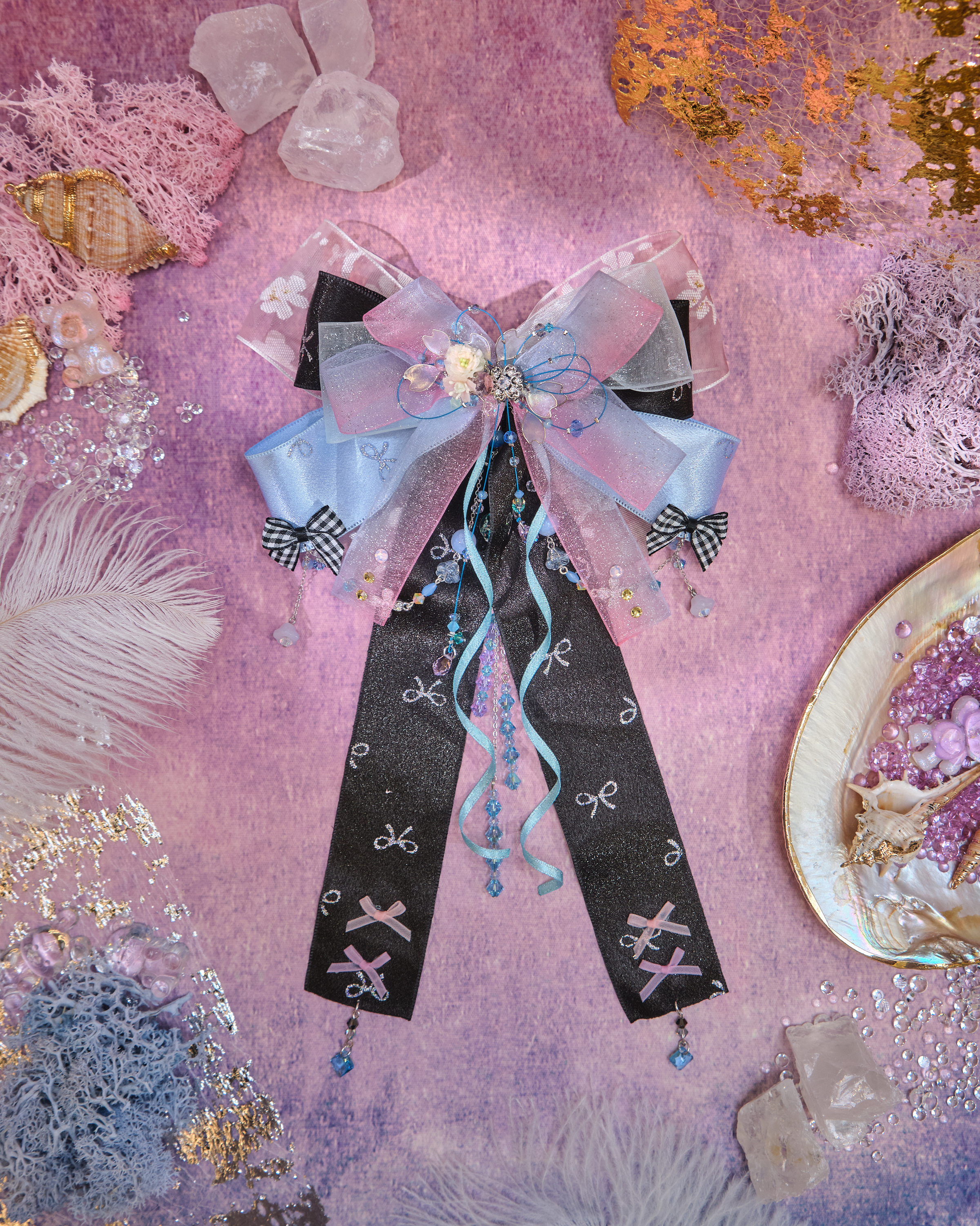 13090 貝殼幻夢樹脂黏土花語可拆式蝴蝶結兩件套裝