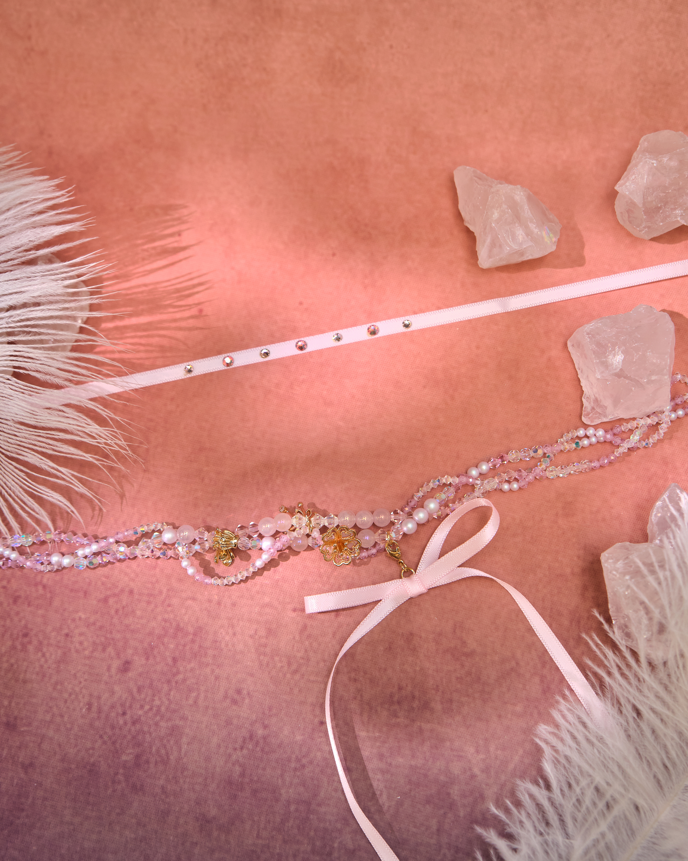 13080 Candy Double-Layer Crystal Collarbone Chain with Detachable Bow