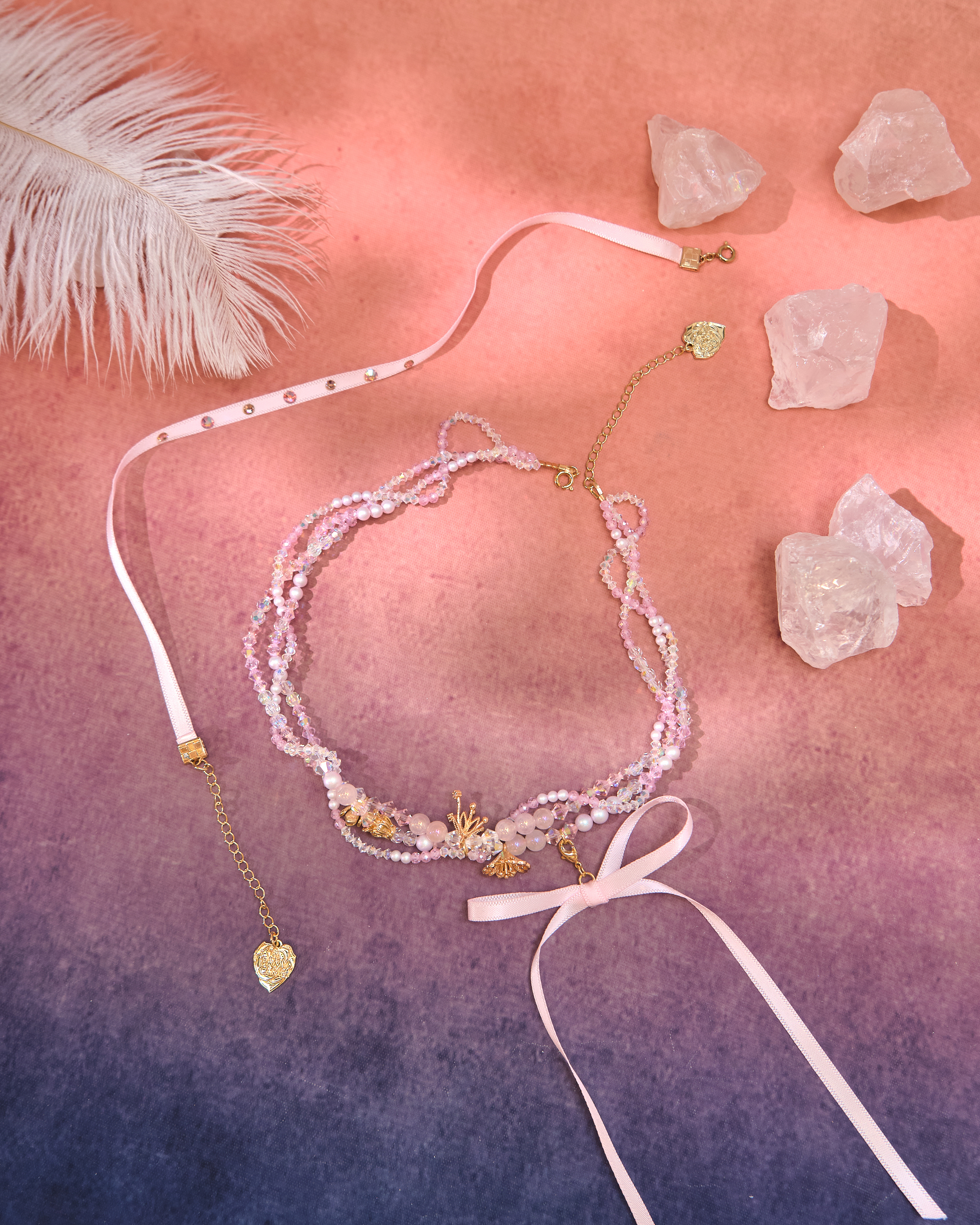 13080 Candy Double-Layer Crystal Collarbone Chain with Detachable Bow