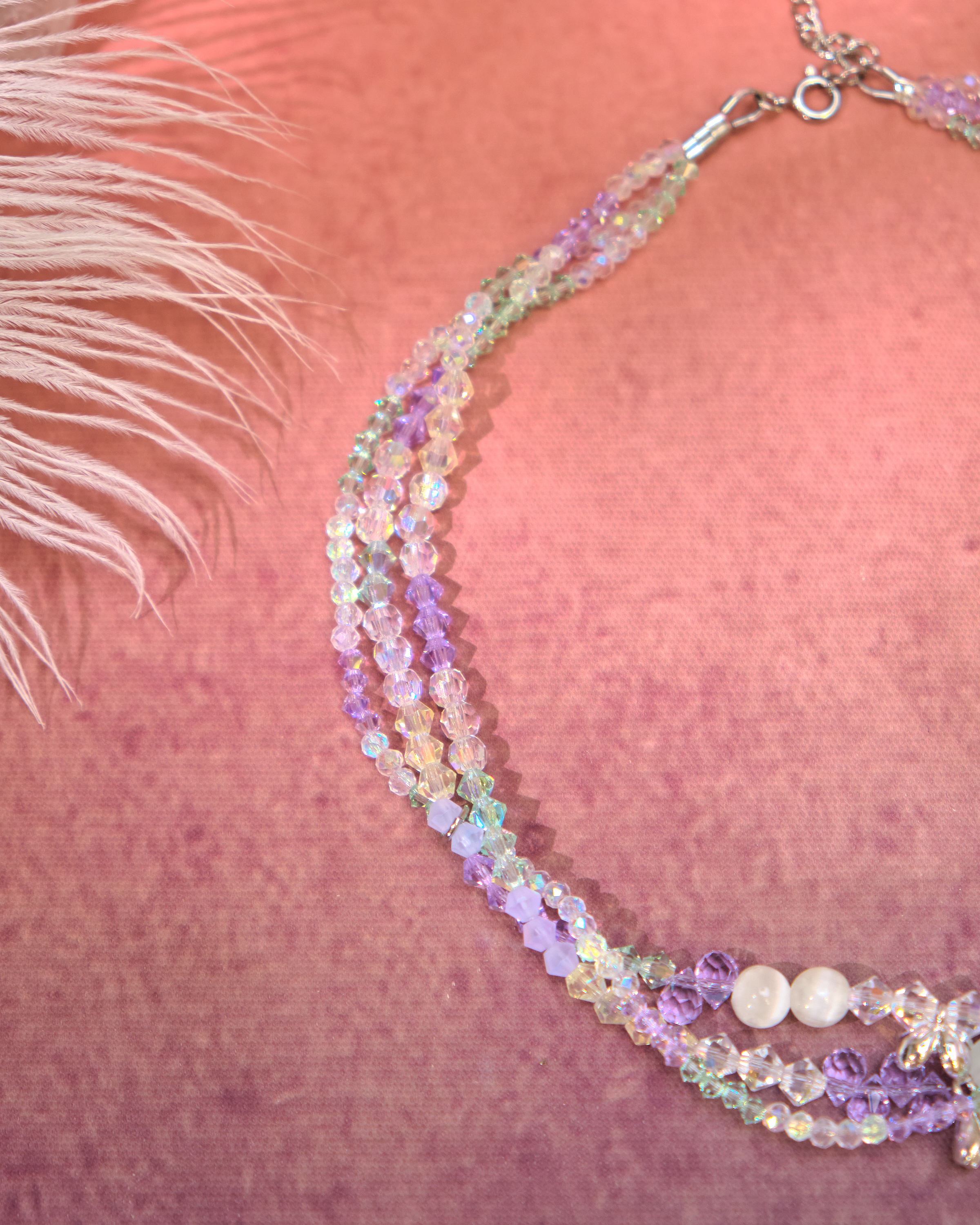 13079 Candy Double-Layer Crystal Collarbone Chain with Detachable Bow