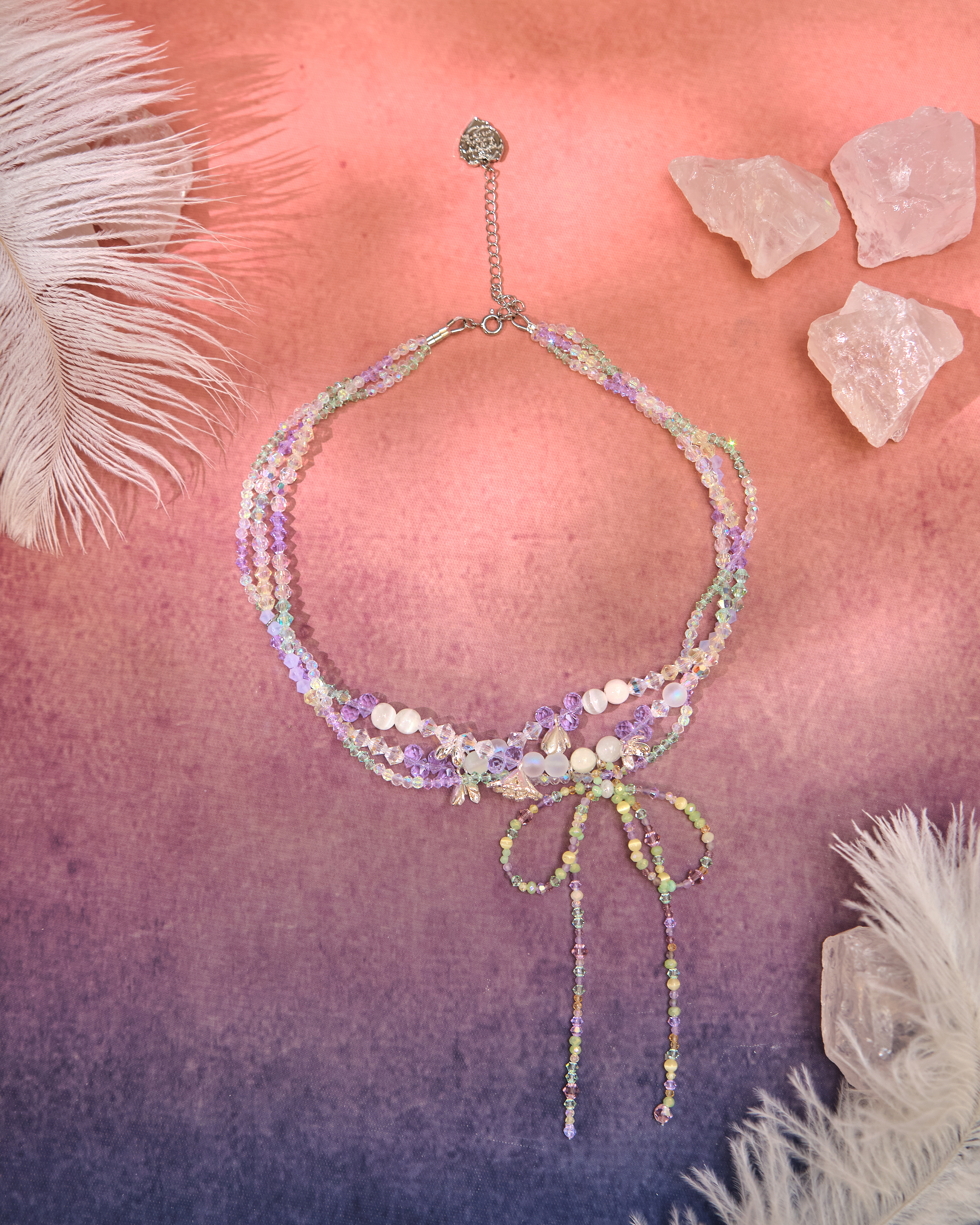 13079 Candy Double-Layer Crystal Collarbone Chain with Detachable Bow