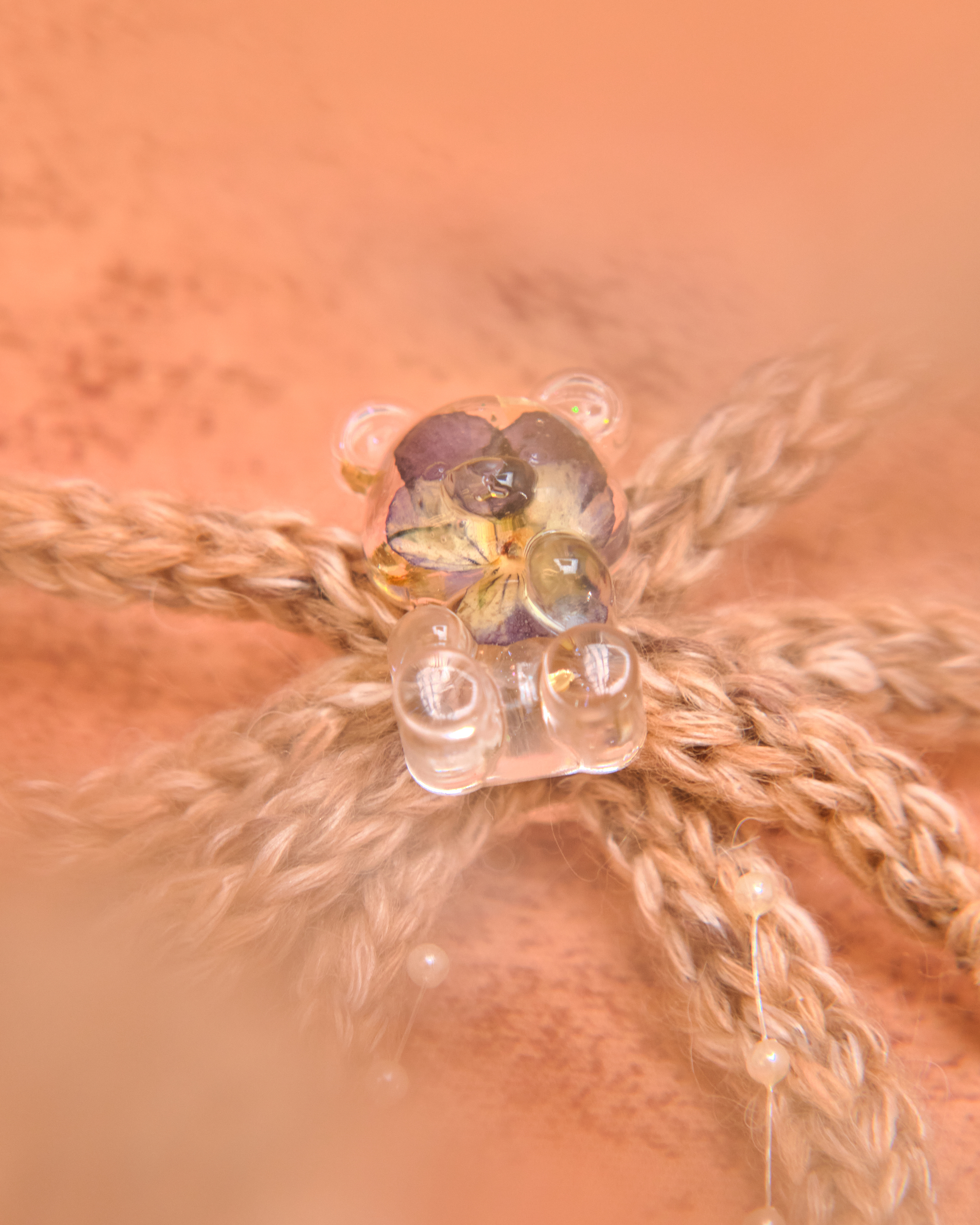 13064 Cream Teddy Knitted Double Bow Bill Clip Set