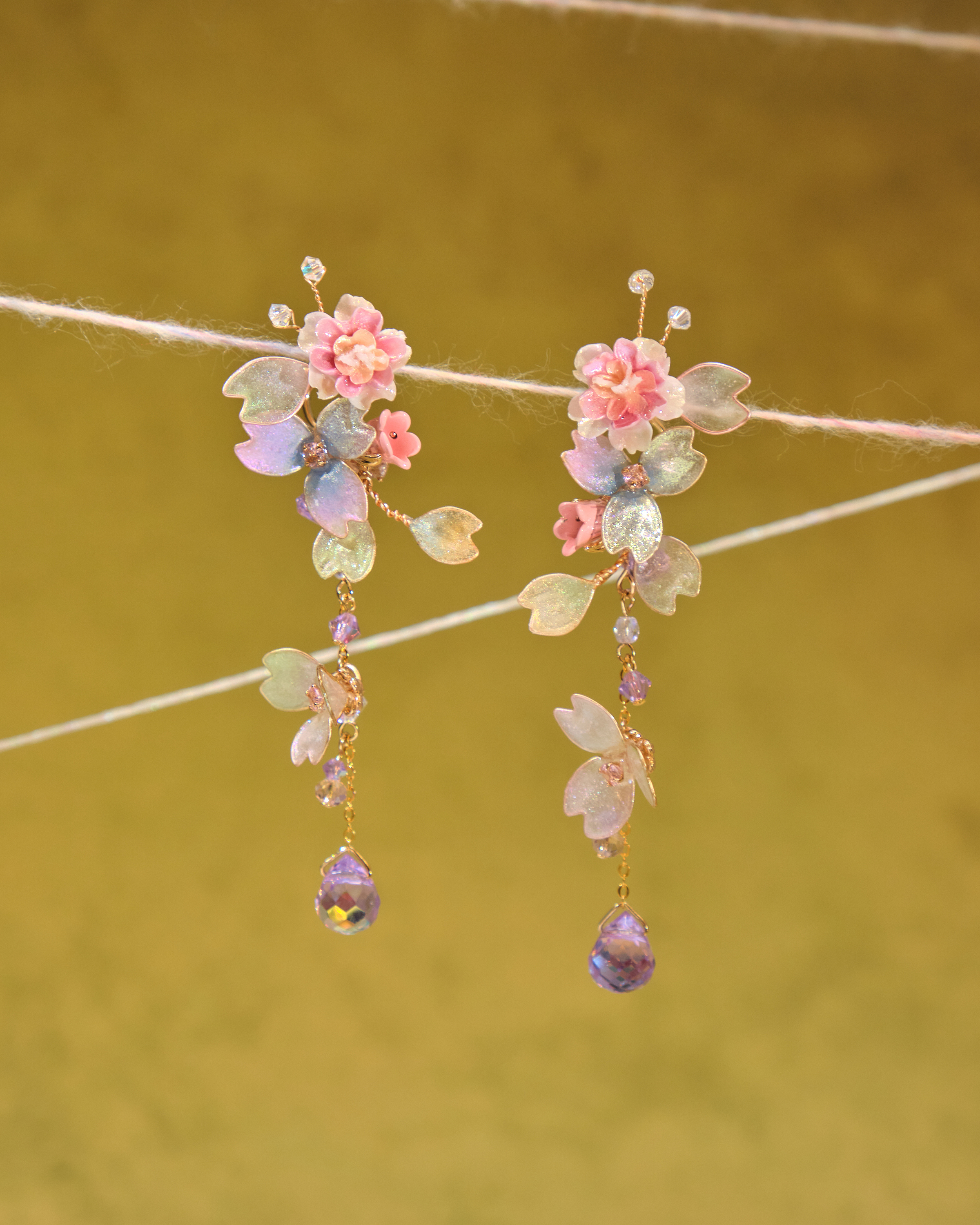 13051 Dyed Poetry Bloom Art Earrings S925