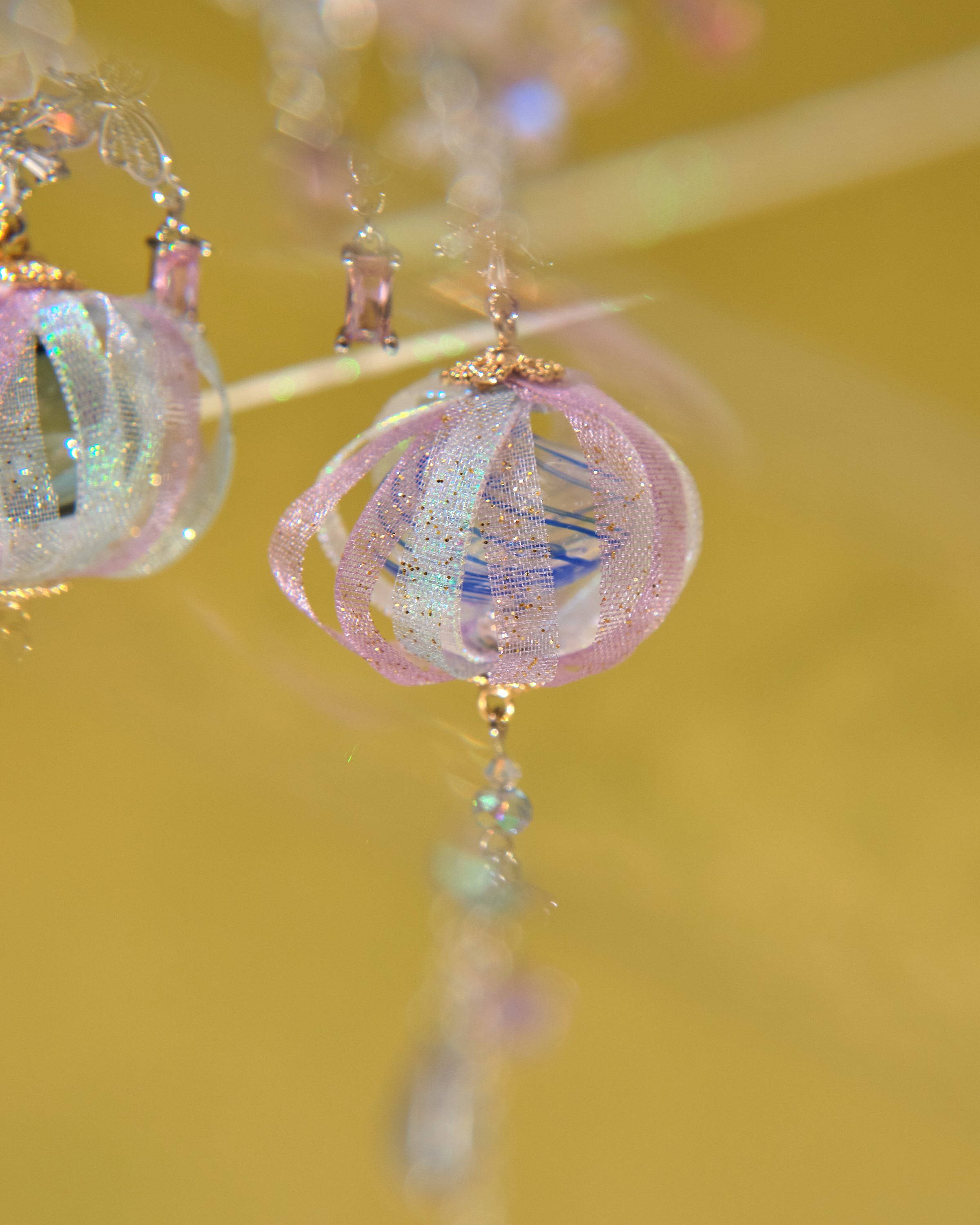 13045 Spinning Floral Orb Dreamy Crystal Ball S925 Earrings