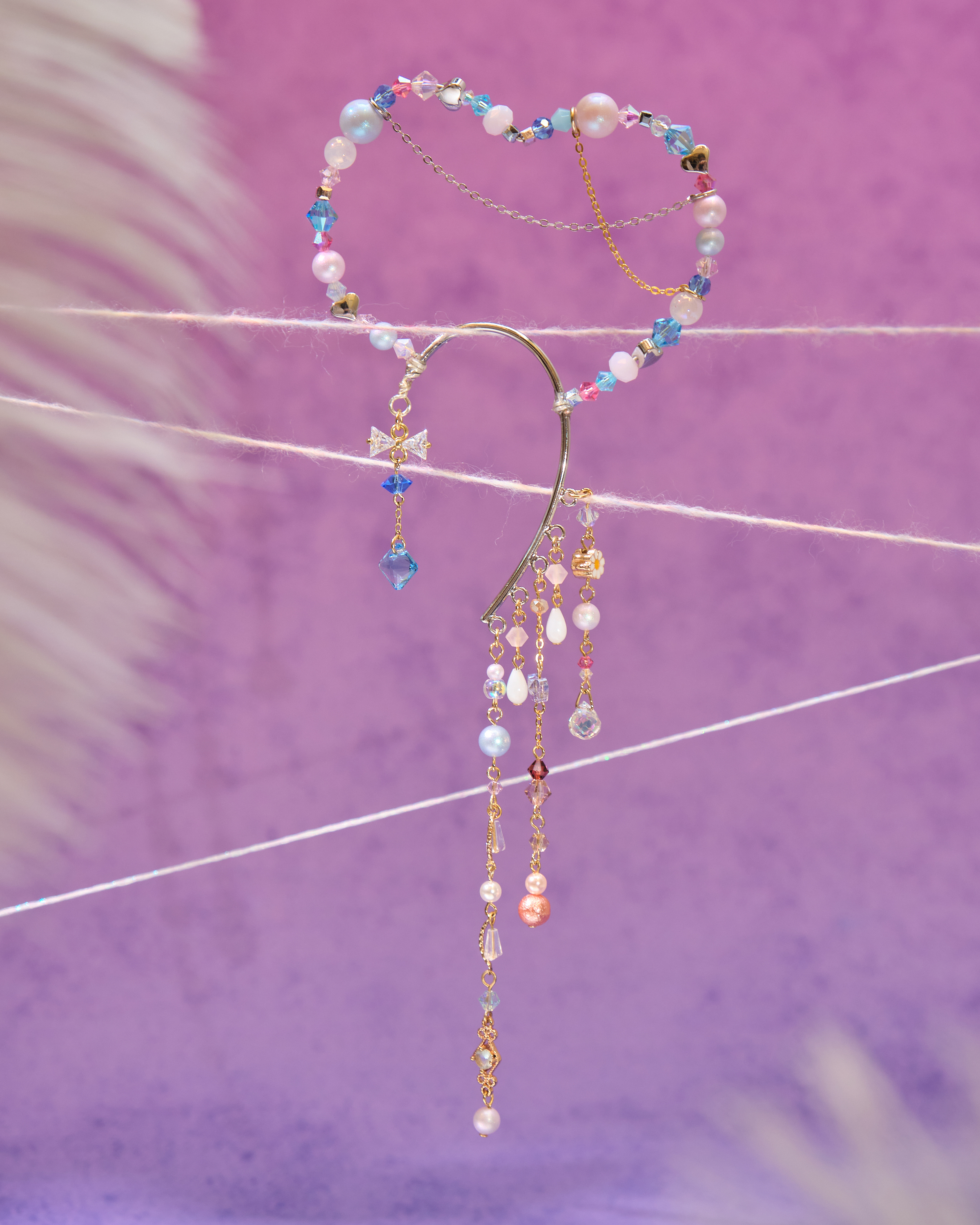 13038 Sakura River Petal Drift Pearl Long Ear Cuffs