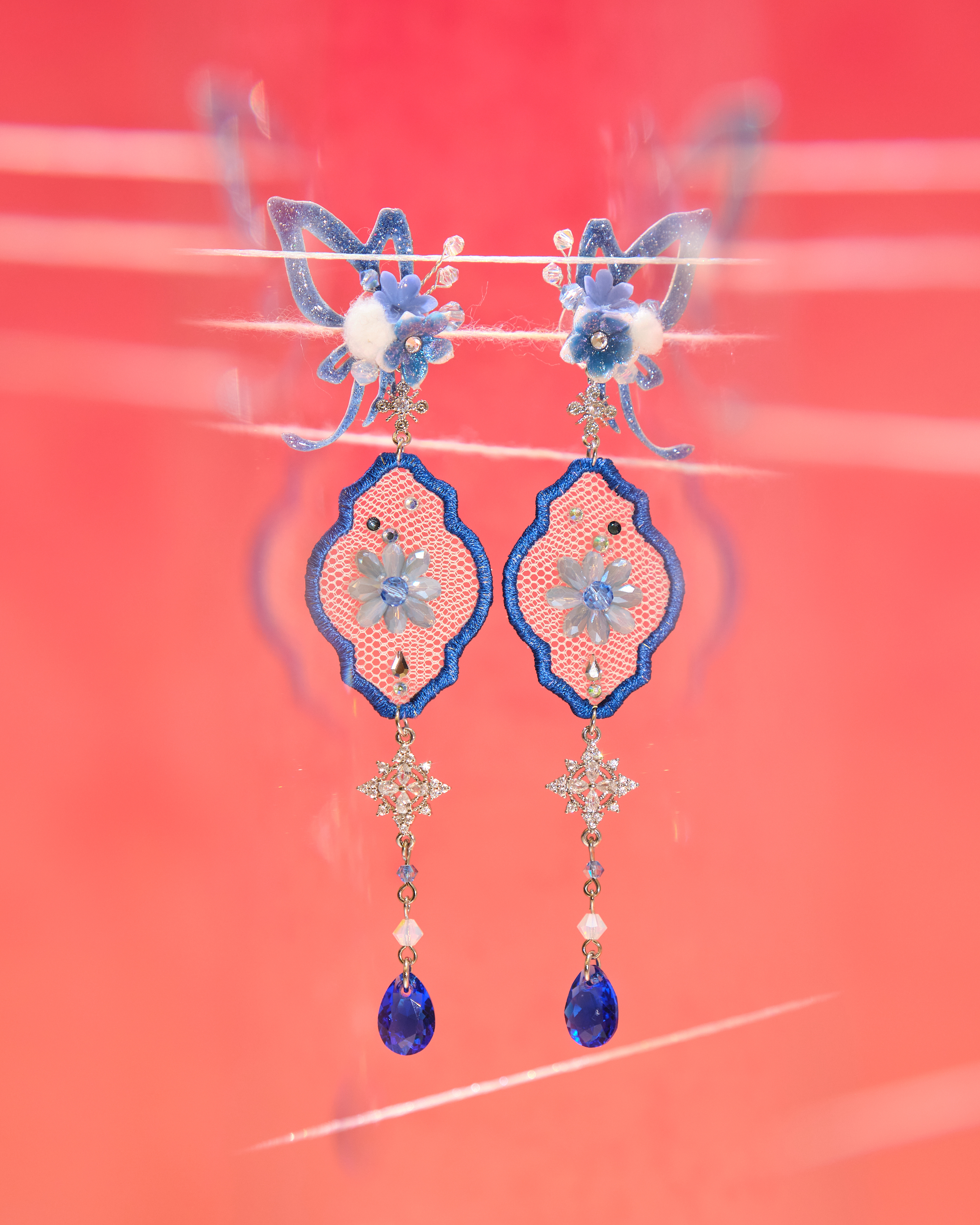 13034 蝶舞繡框手縫花語S925耳環