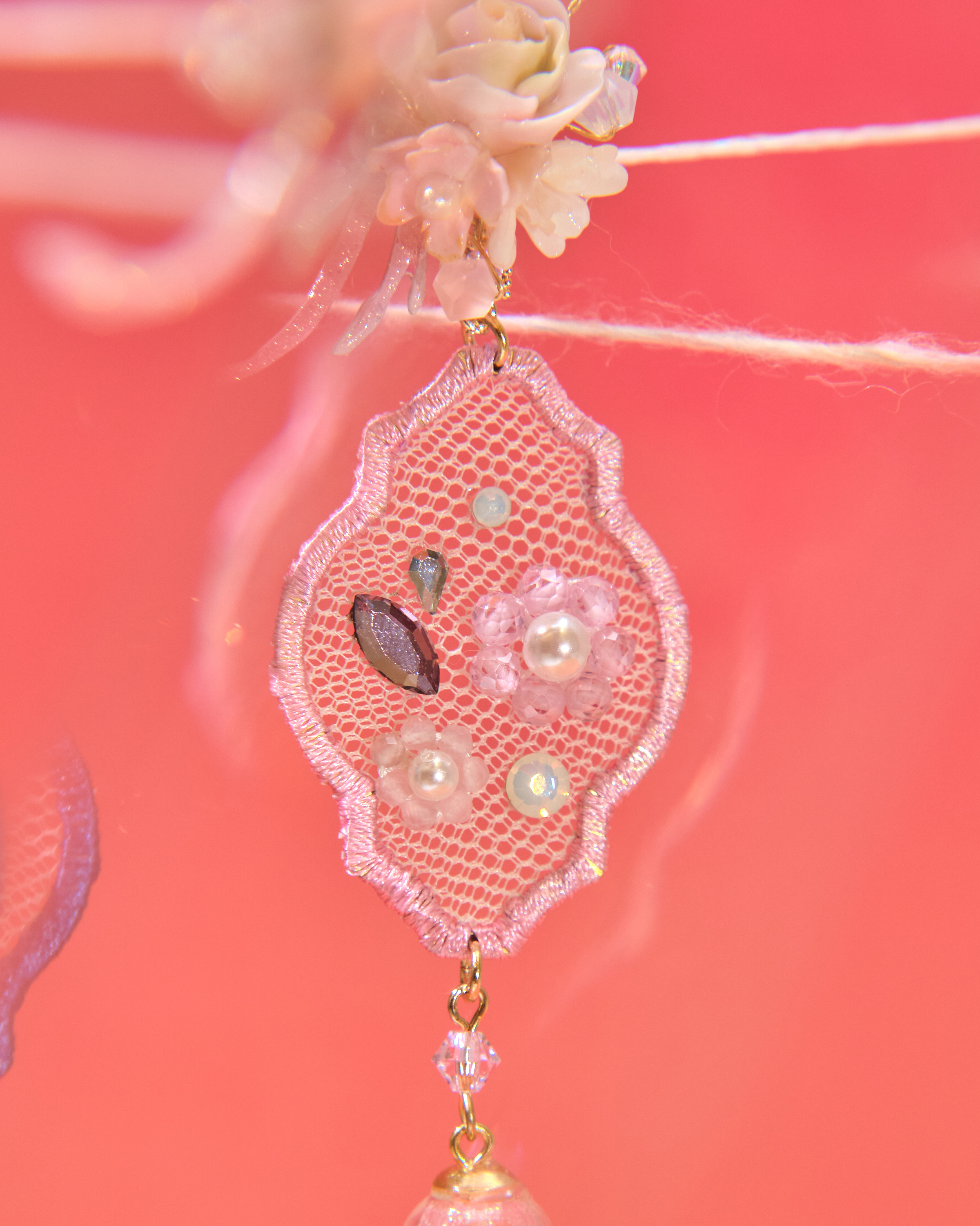 13033 蝶舞繡框手縫花語S925耳環