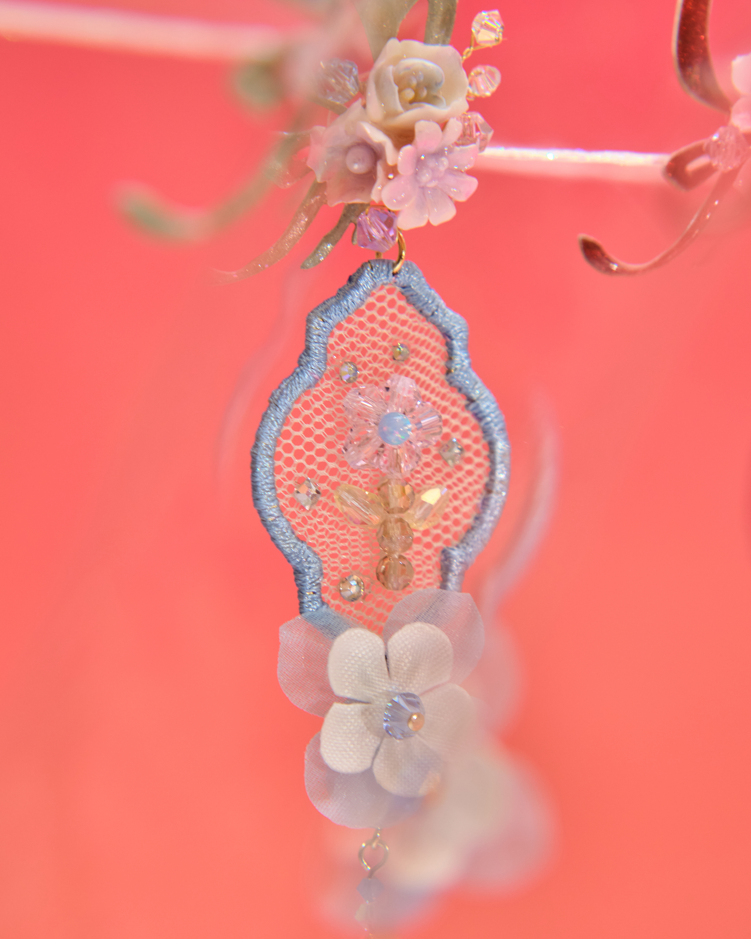 13032 蝶舞繡框手縫花語S925耳環