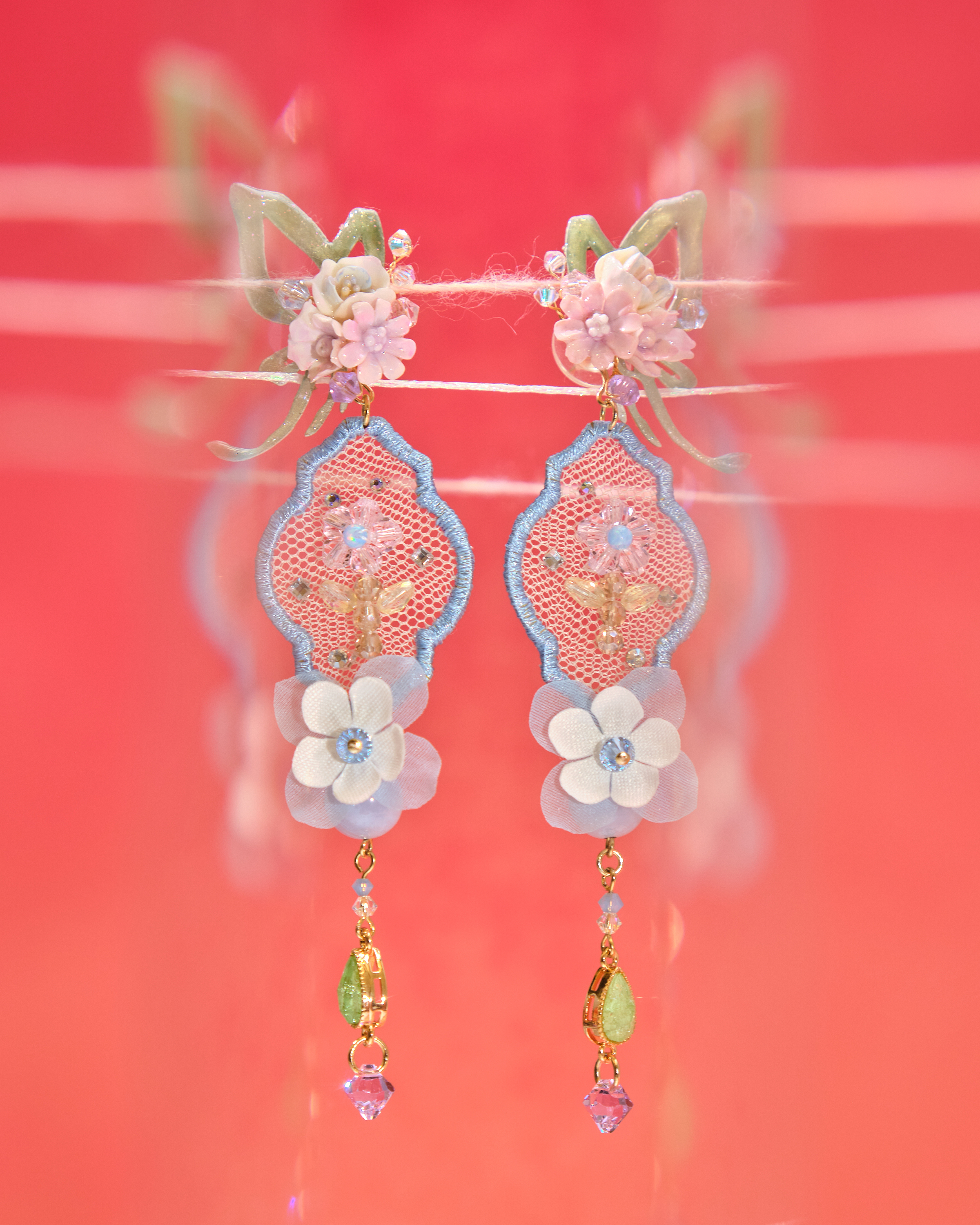 13032 蝶舞繡框手縫花語S925耳環