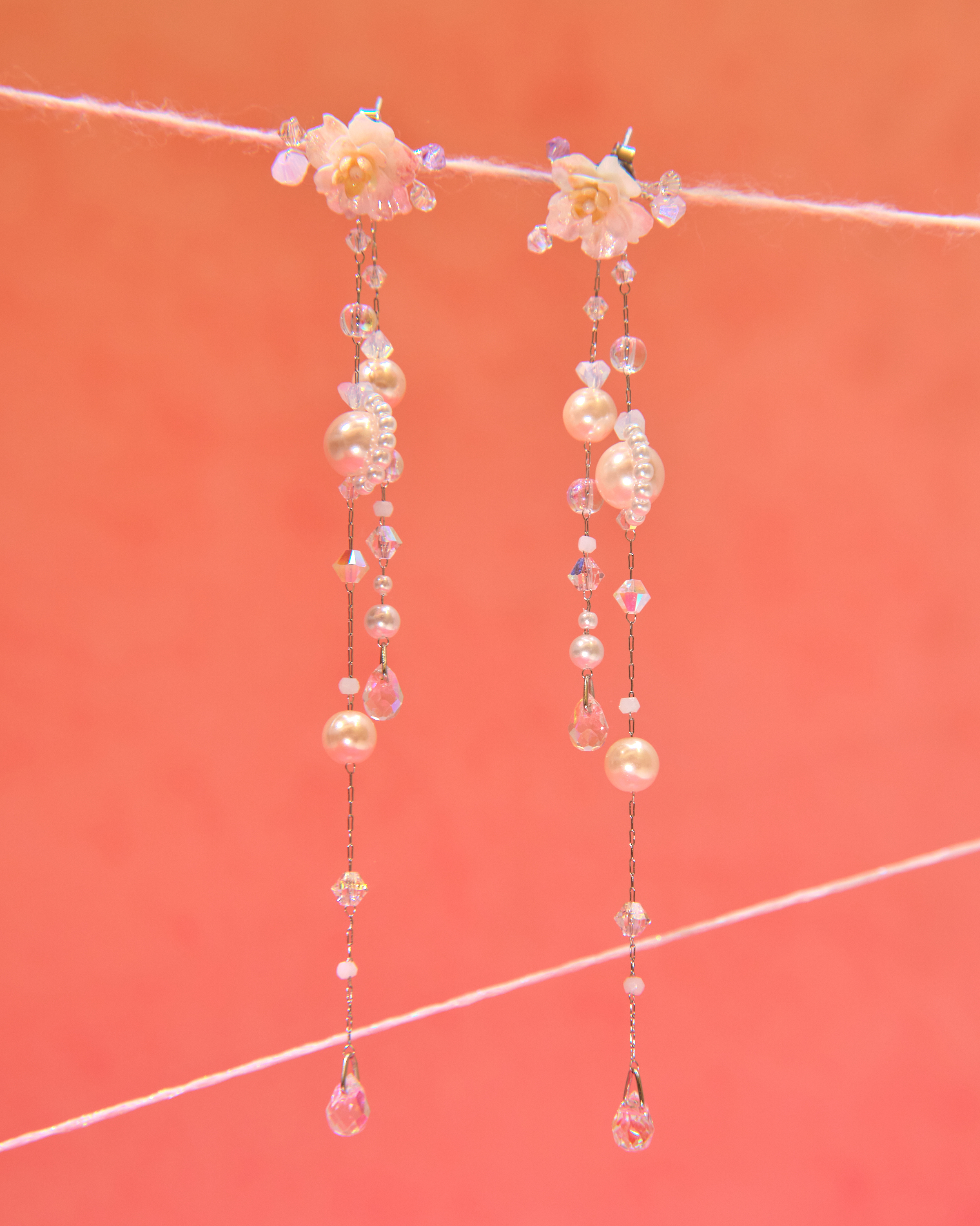 13028 花語呢喃黏土花水晶串S925耳環