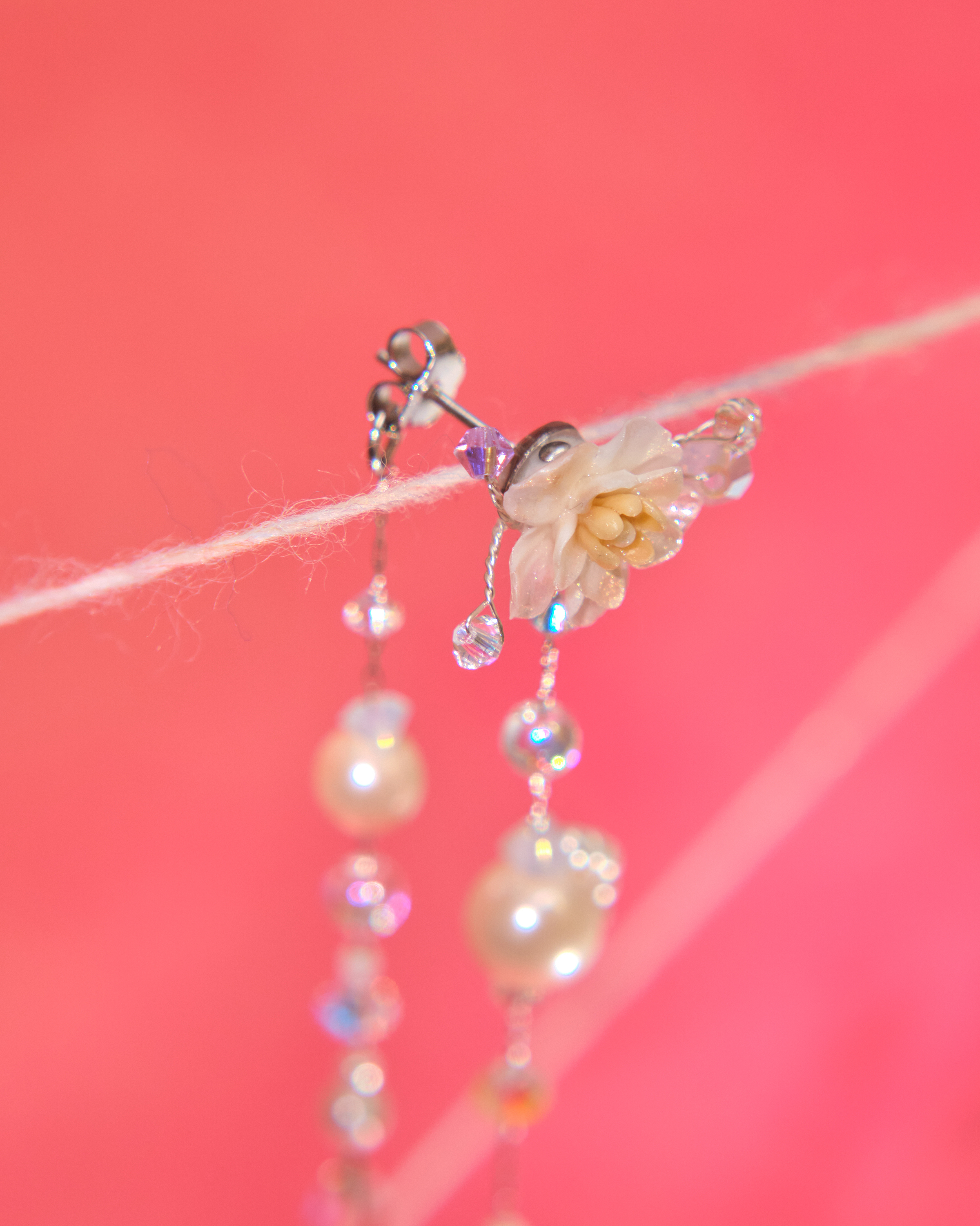 13028 花語呢喃黏土花水晶串S925耳環