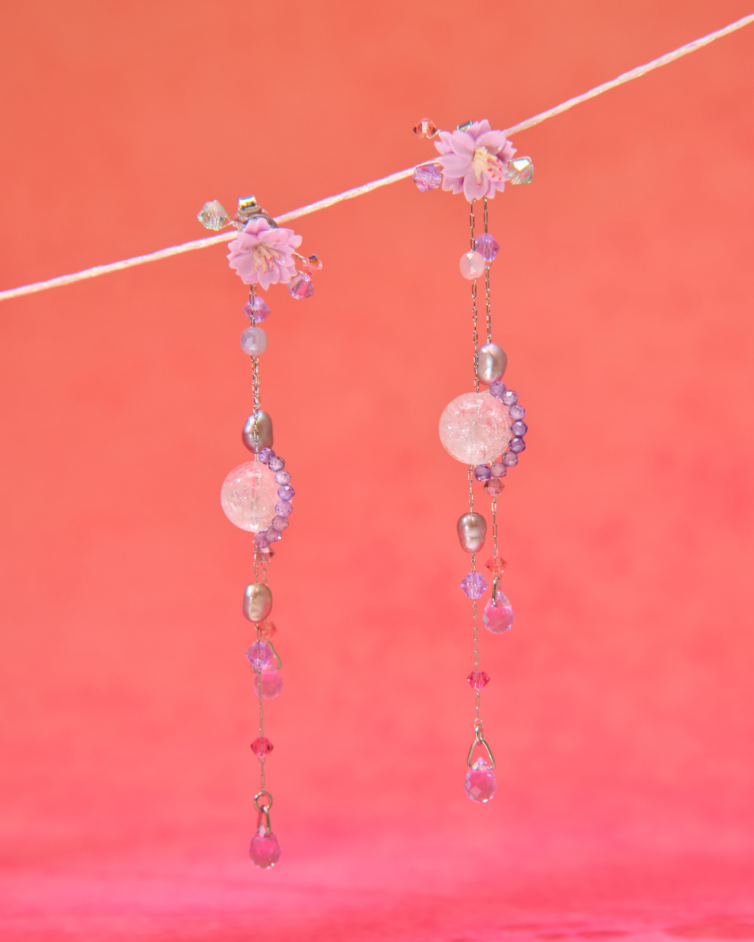 13027 花語呢喃黏土花水晶串S925耳環