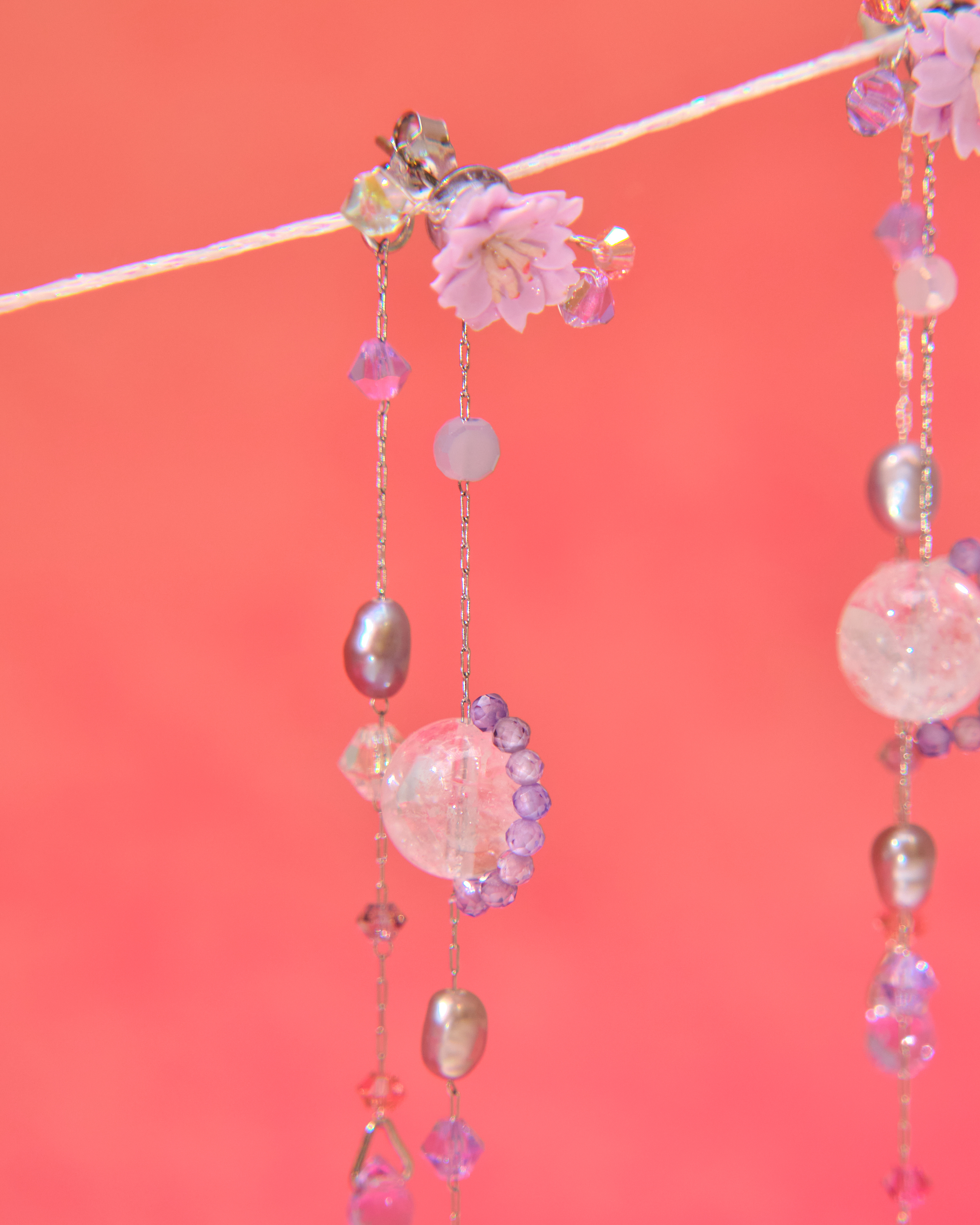 13027 花語呢喃黏土花水晶串S925耳環