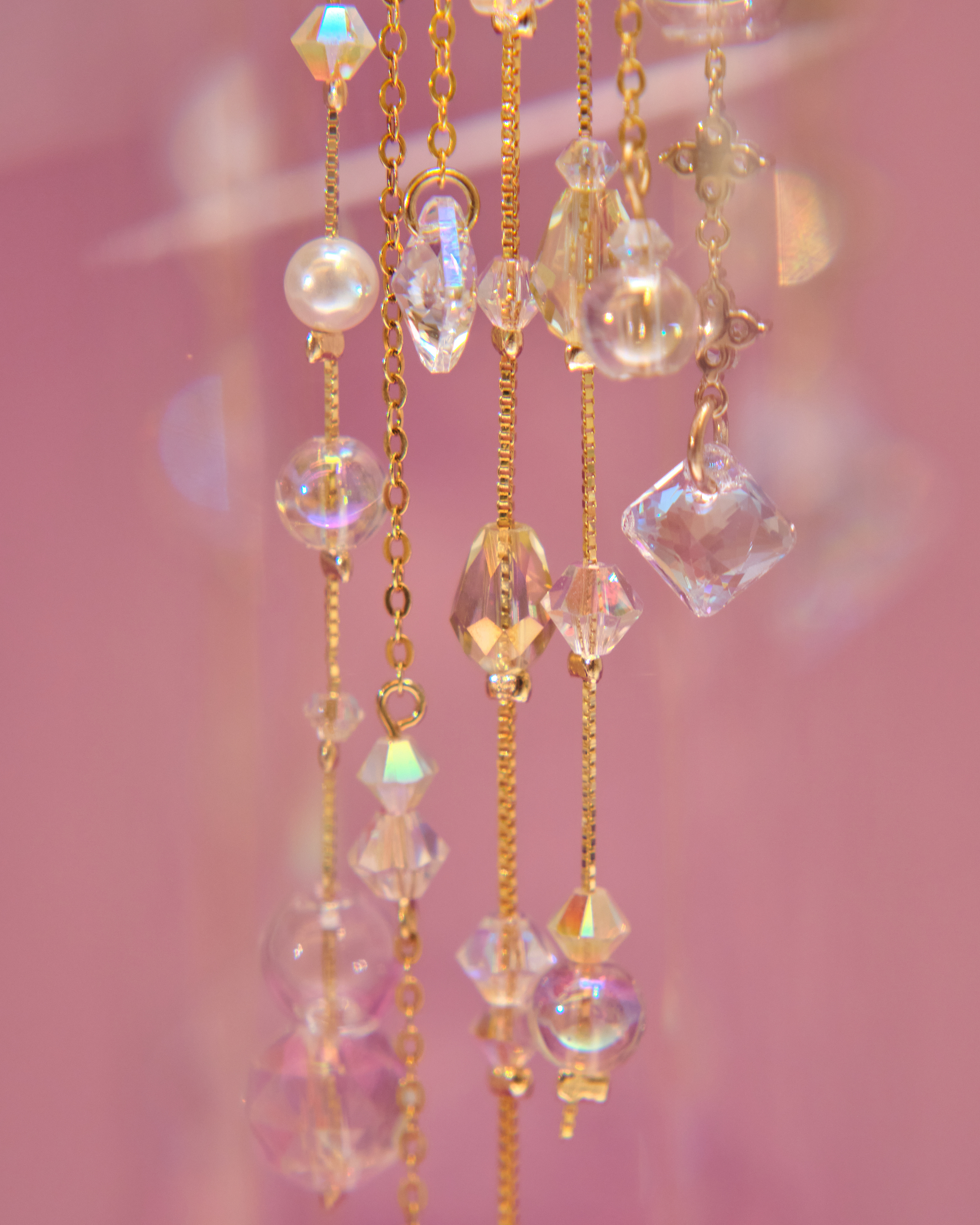 13021 極光雨簾水晶琉璃長耳掛