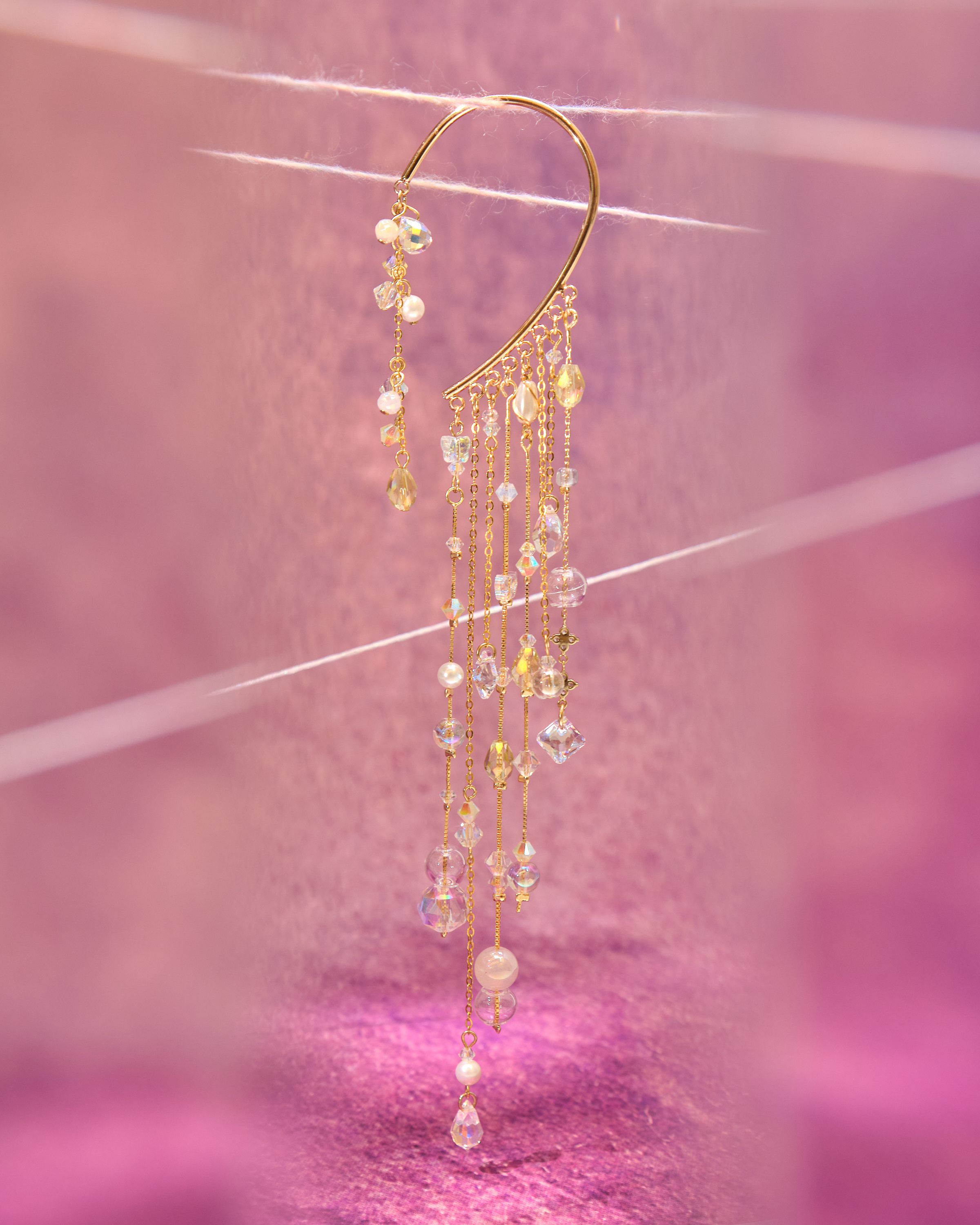 13021 極光雨簾水晶琉璃長耳掛