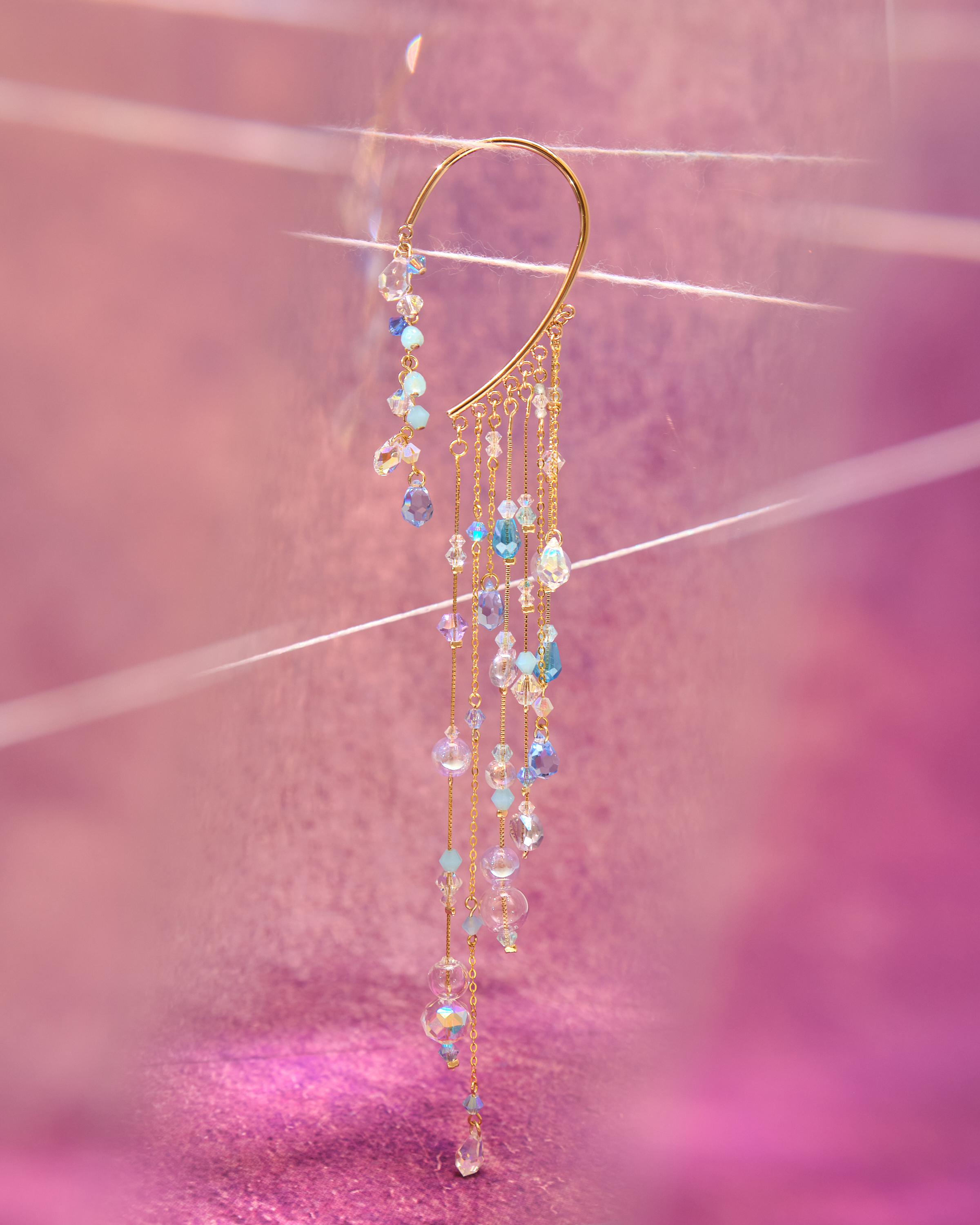 13020 Aurora Rain Curtain Crystal Glass Long Ear Cuffs