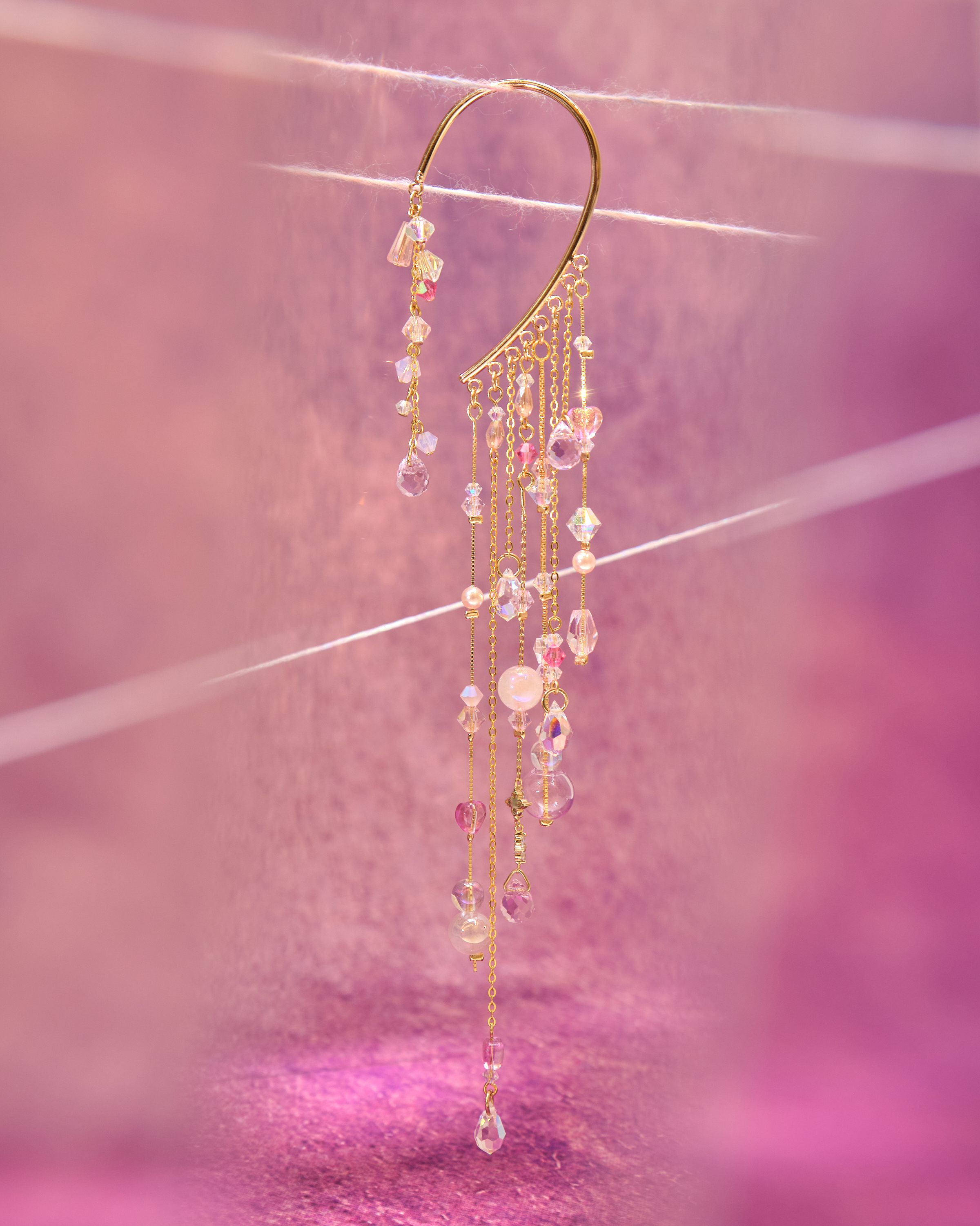 13019 Aurora Rain Curtain Crystal Glass Long Ear Cuffs