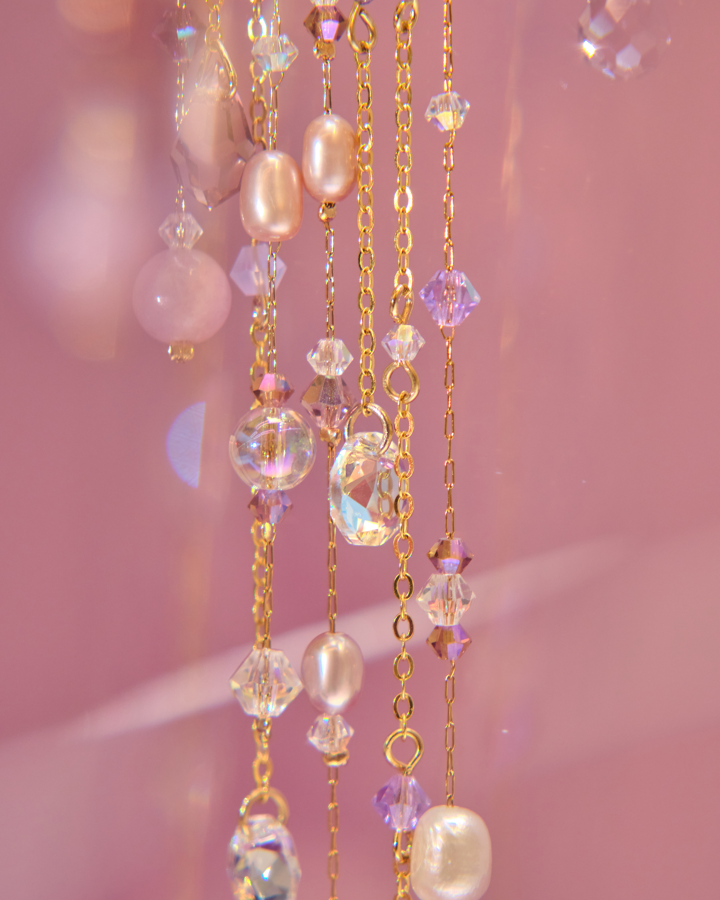 13018 極光雨簾水晶琉璃長耳掛