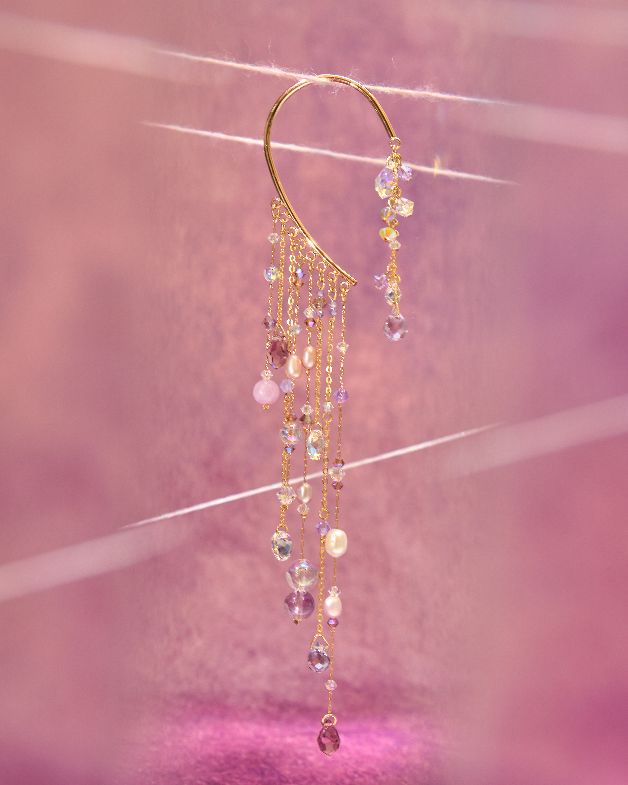 13018 極光雨簾水晶琉璃長耳掛