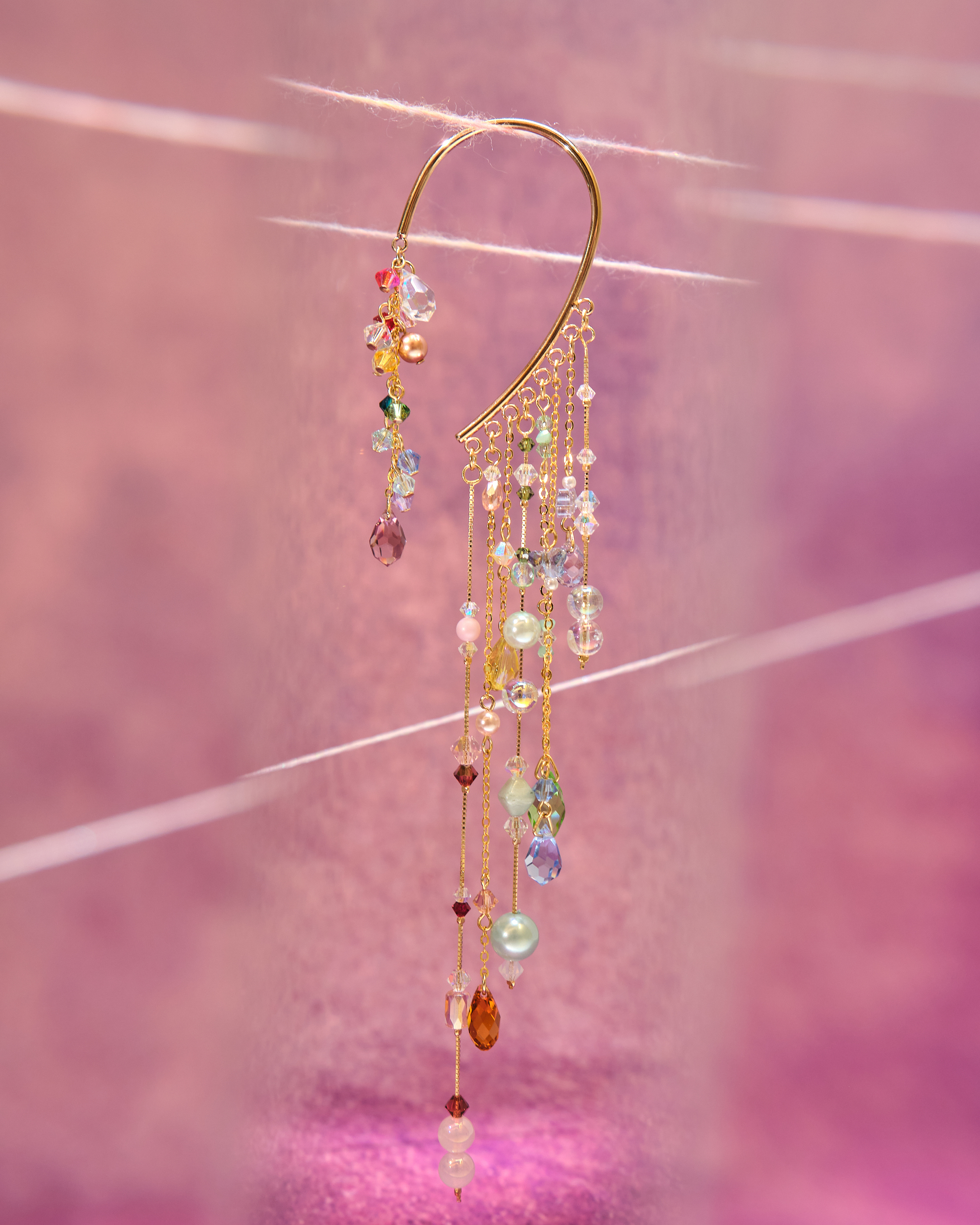 13017 Aurora Rain Curtain Crystal Glass Long Ear Cuffs