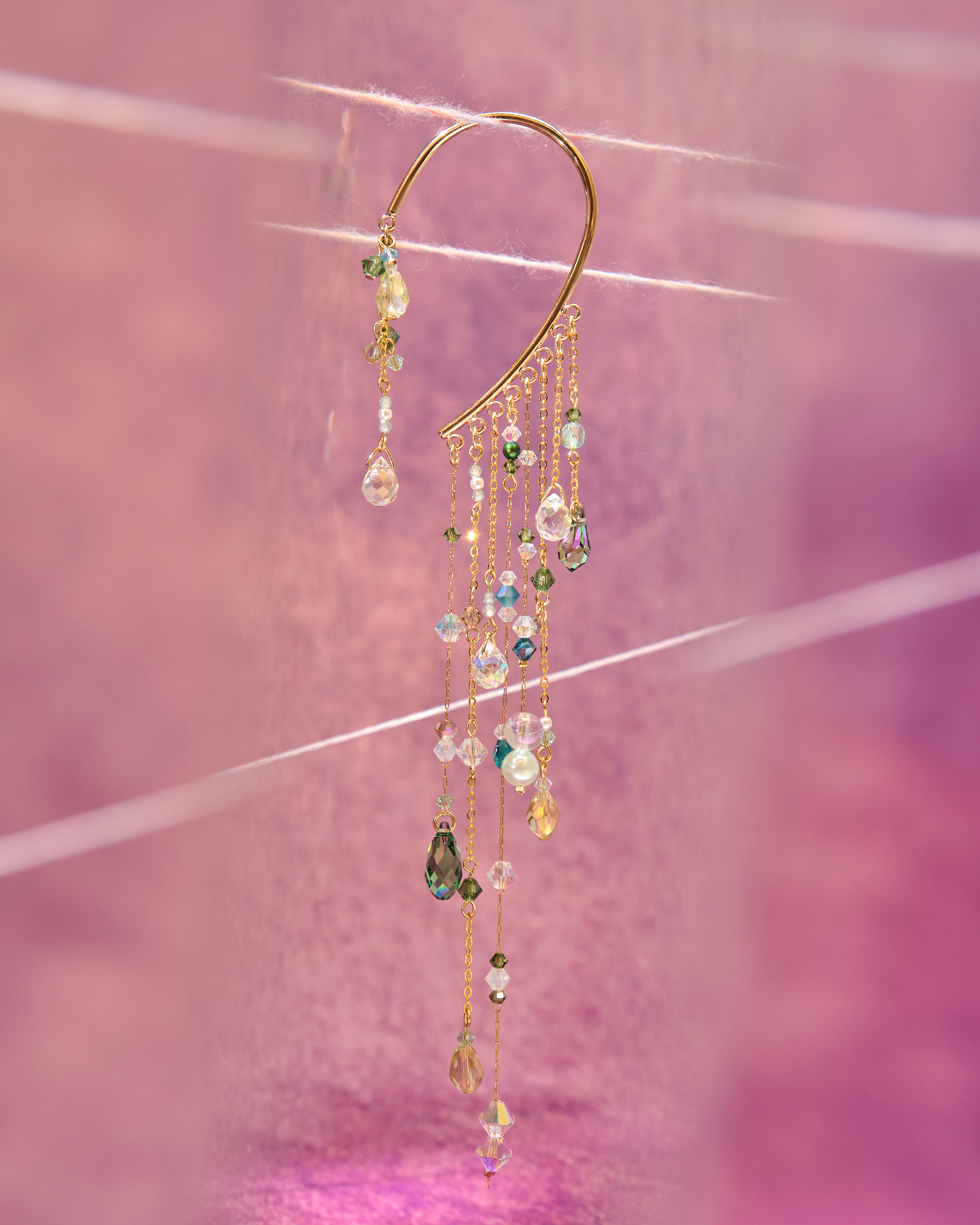 13016 極光雨簾水晶琉璃長耳掛