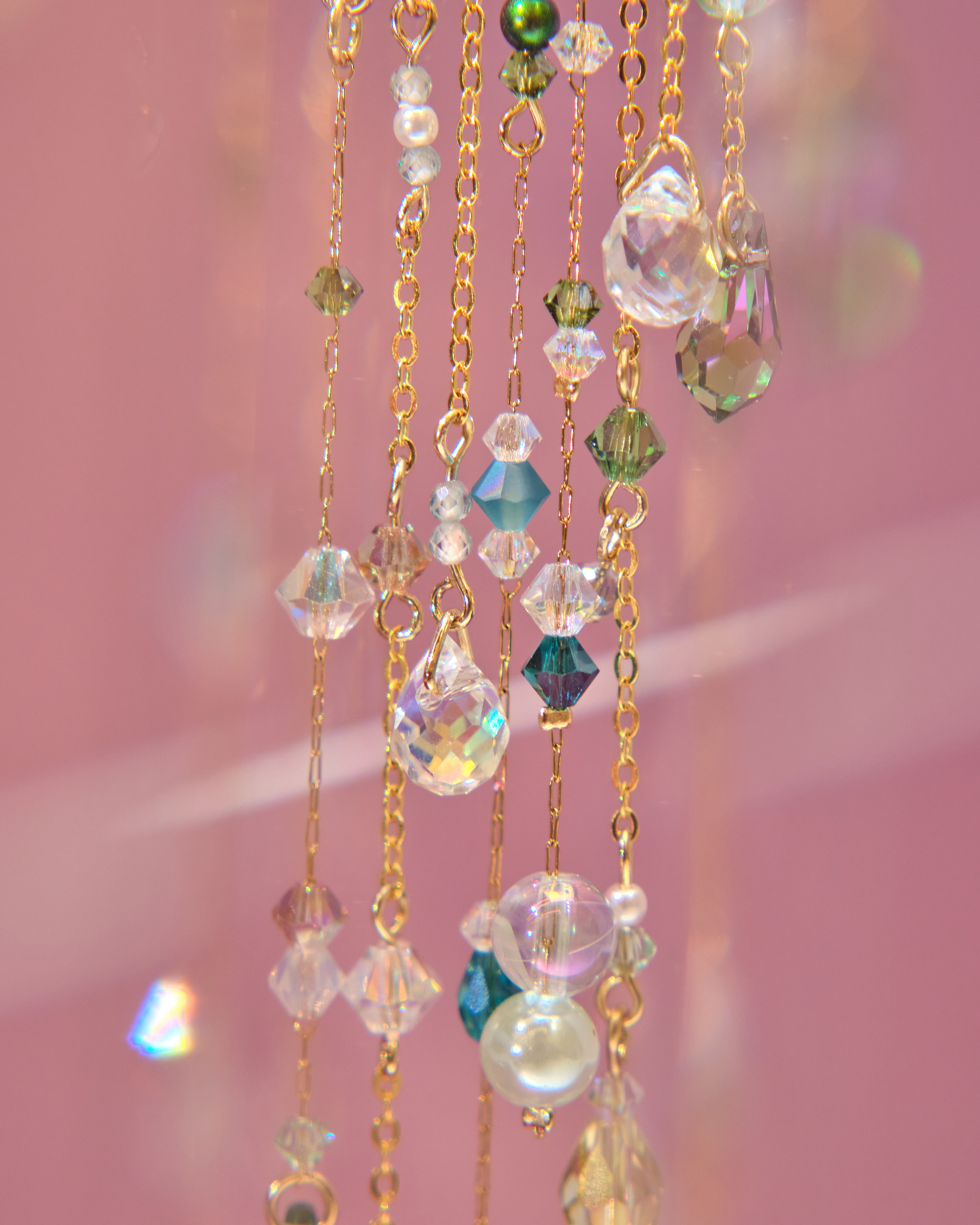 13016 極光雨簾水晶琉璃長耳掛