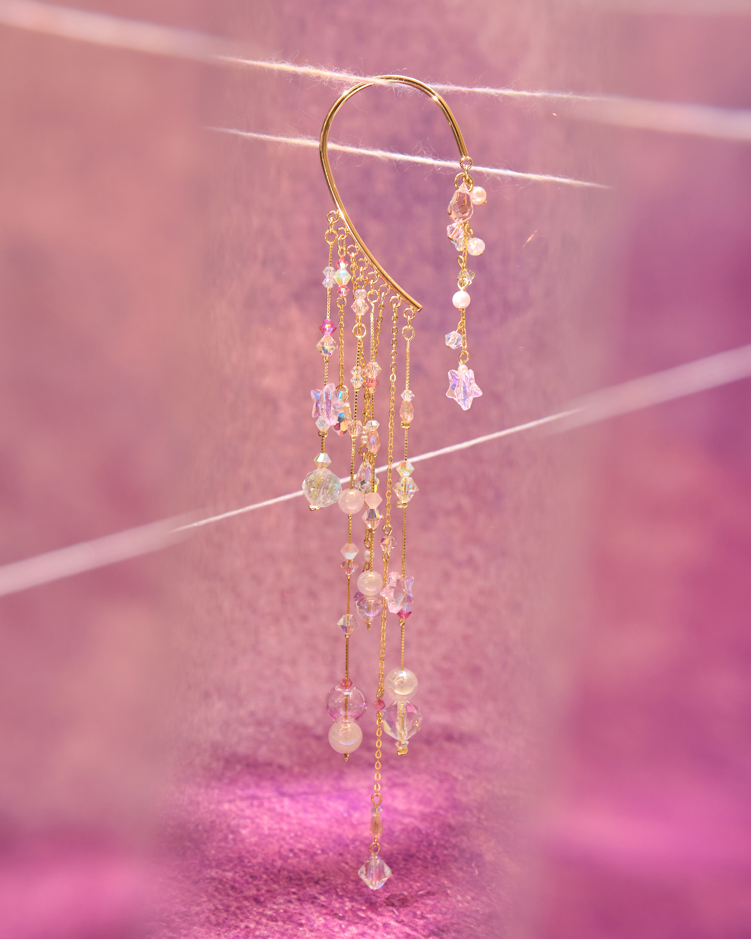 13015 Aurora Rain Curtain Crystal Glass Long Ear Cuffs