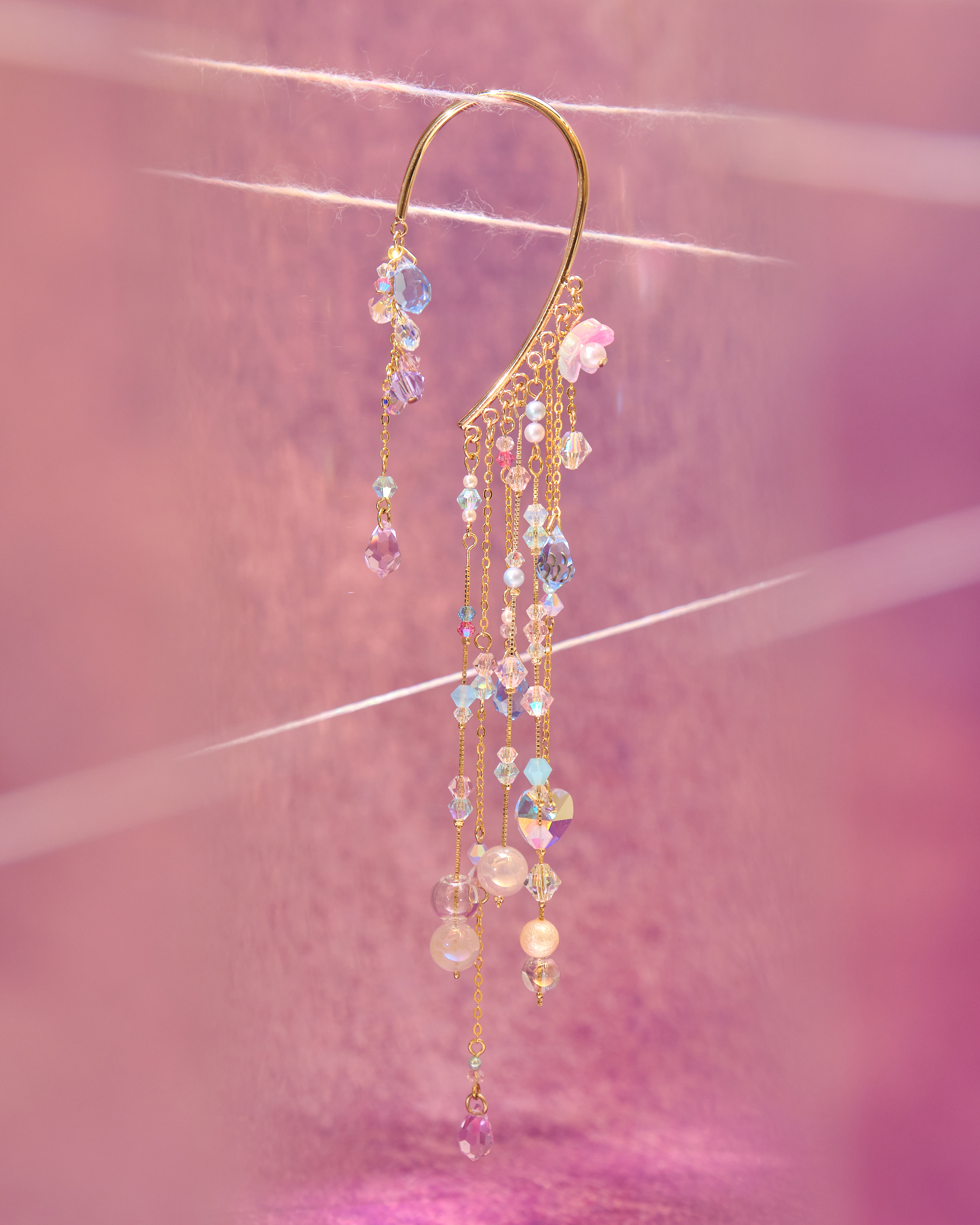 13014 Aurora Rain Curtain Crystal Glass Long Ear Cuffs