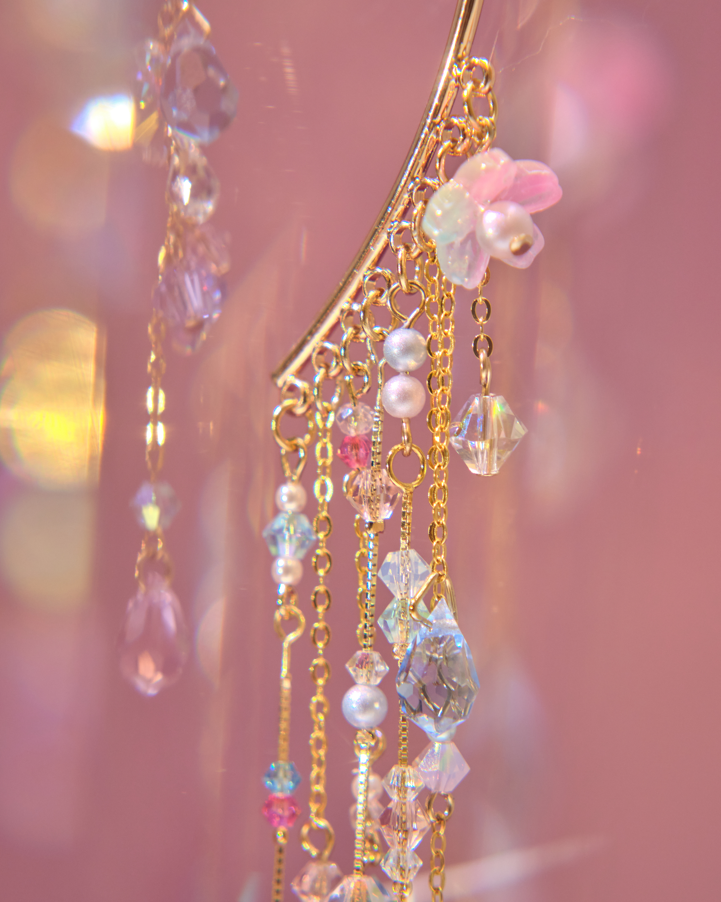 13014 Aurora Rain Curtain Crystal Glass Long Ear Cuffs