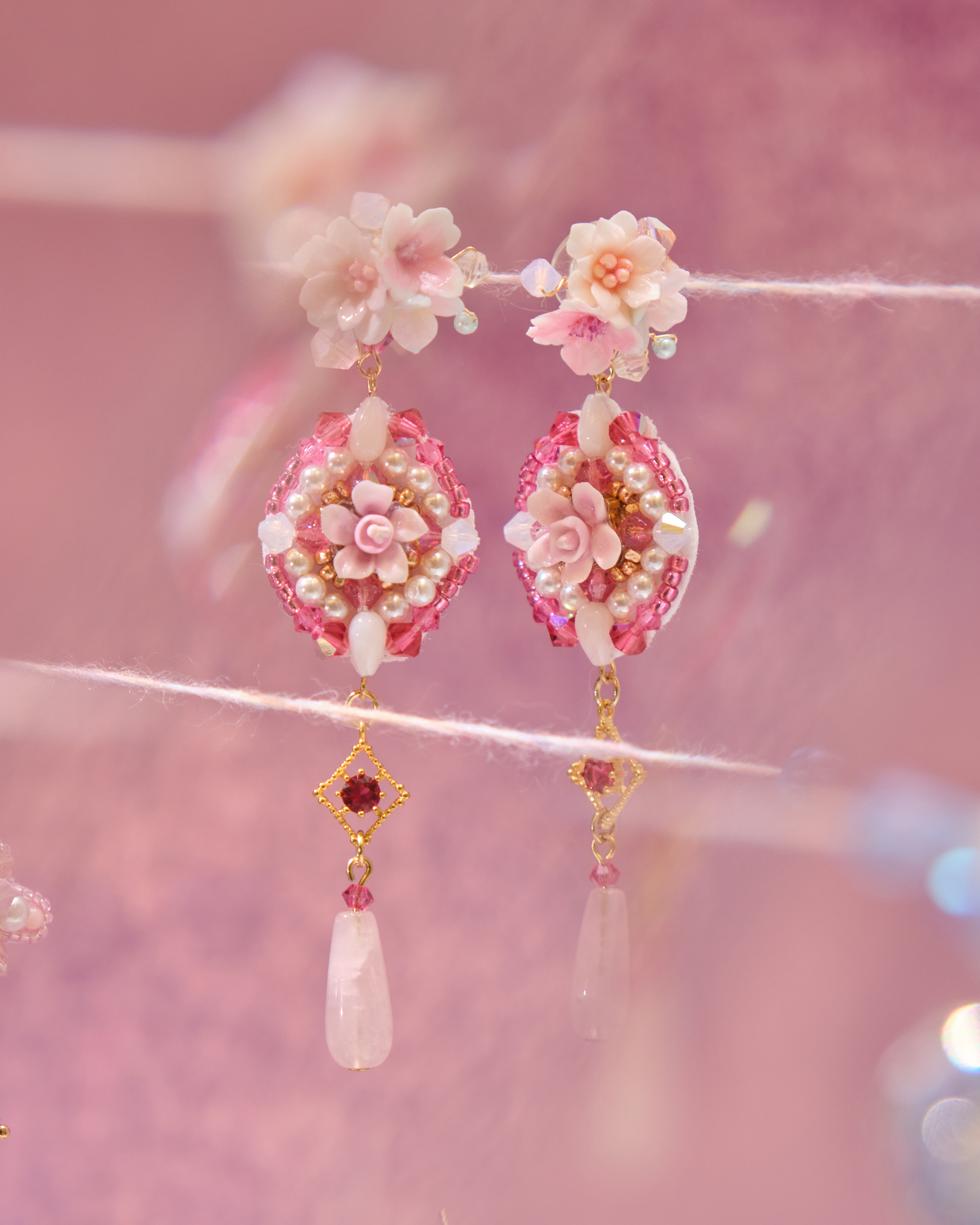 13013 華麗手製水晶刺繡補丁兩用S925耳環