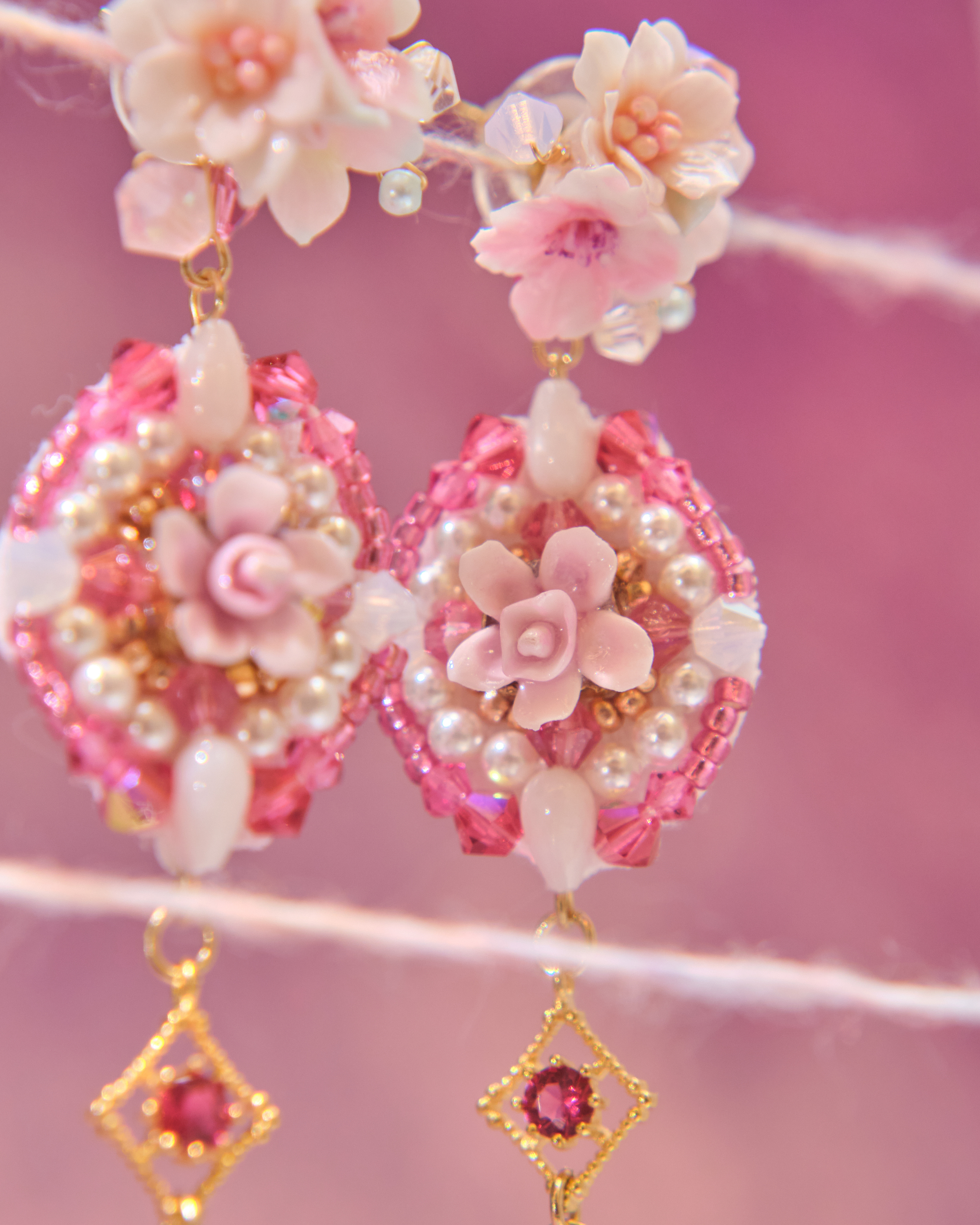 13013 華麗手製水晶刺繡補丁兩用S925耳環