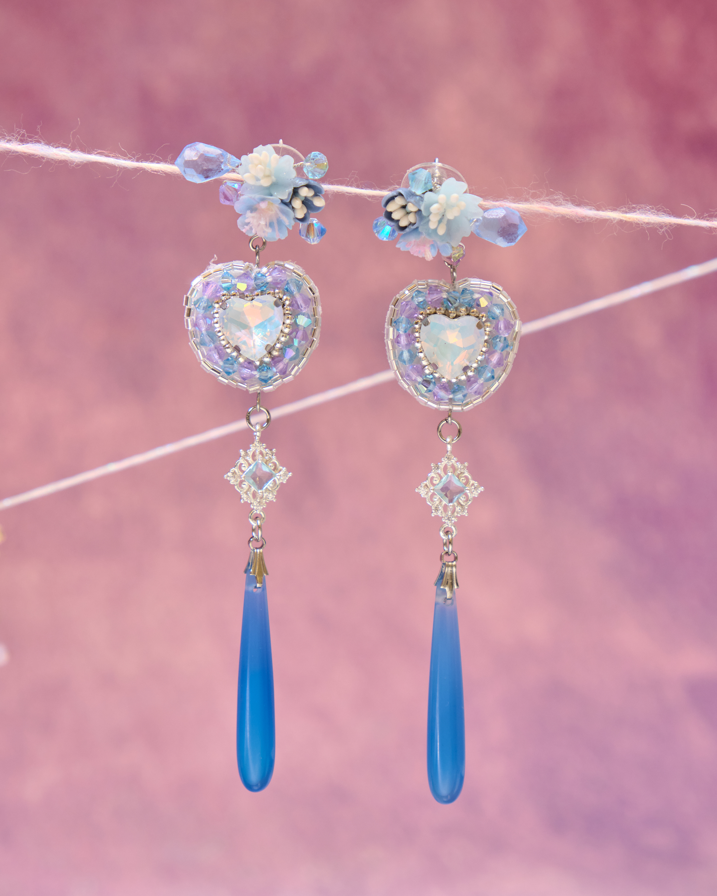 13012 華麗手製水晶刺繡補丁兩用S925耳環