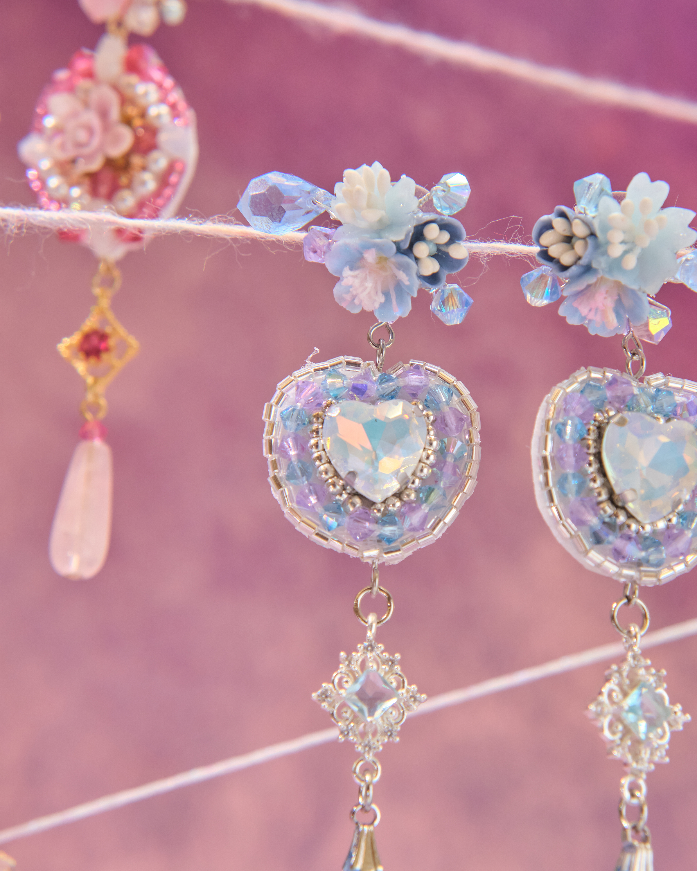 13012 華麗手製水晶刺繡補丁兩用S925耳環