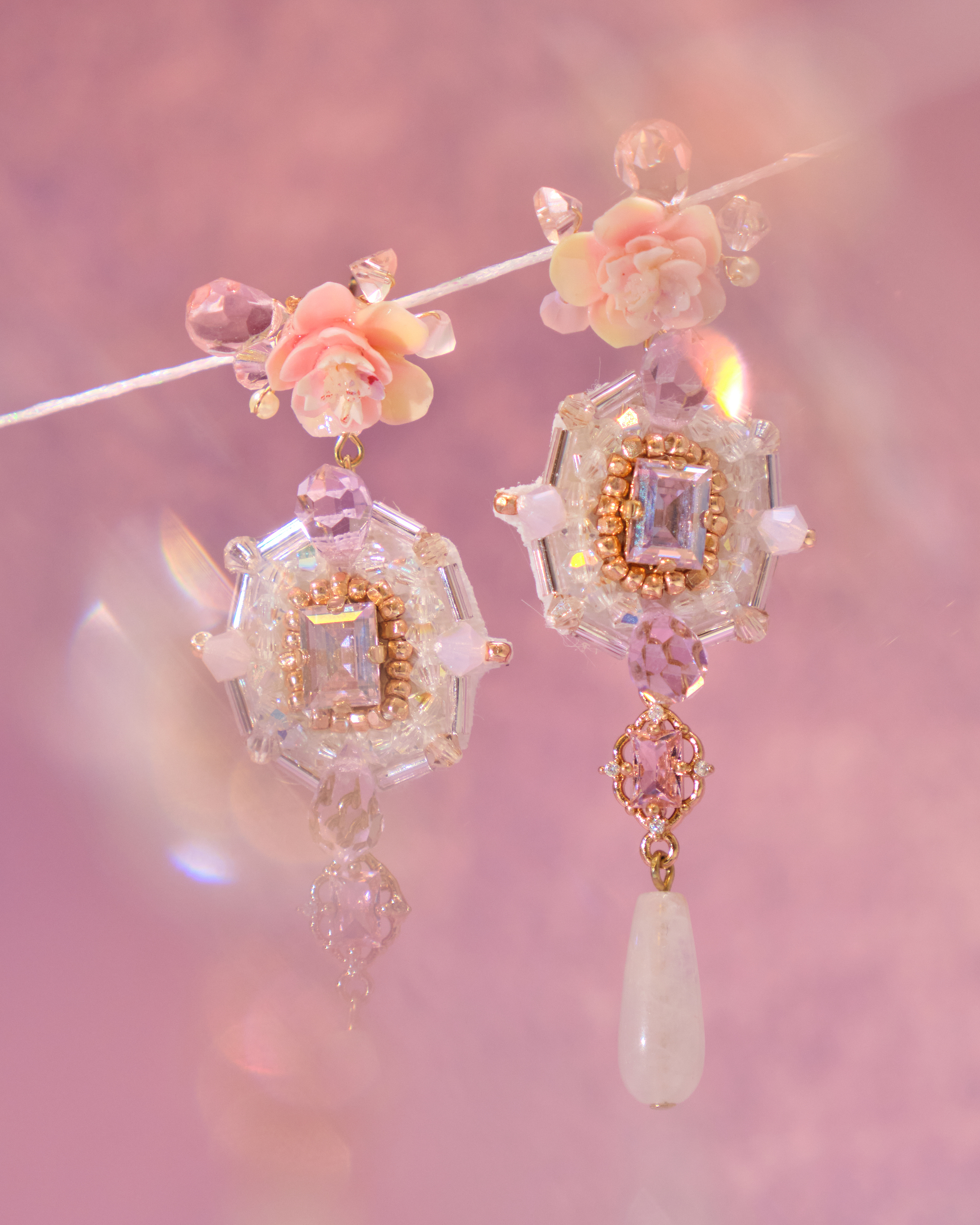 13011 華麗手製水晶刺繡補丁兩用S925耳環