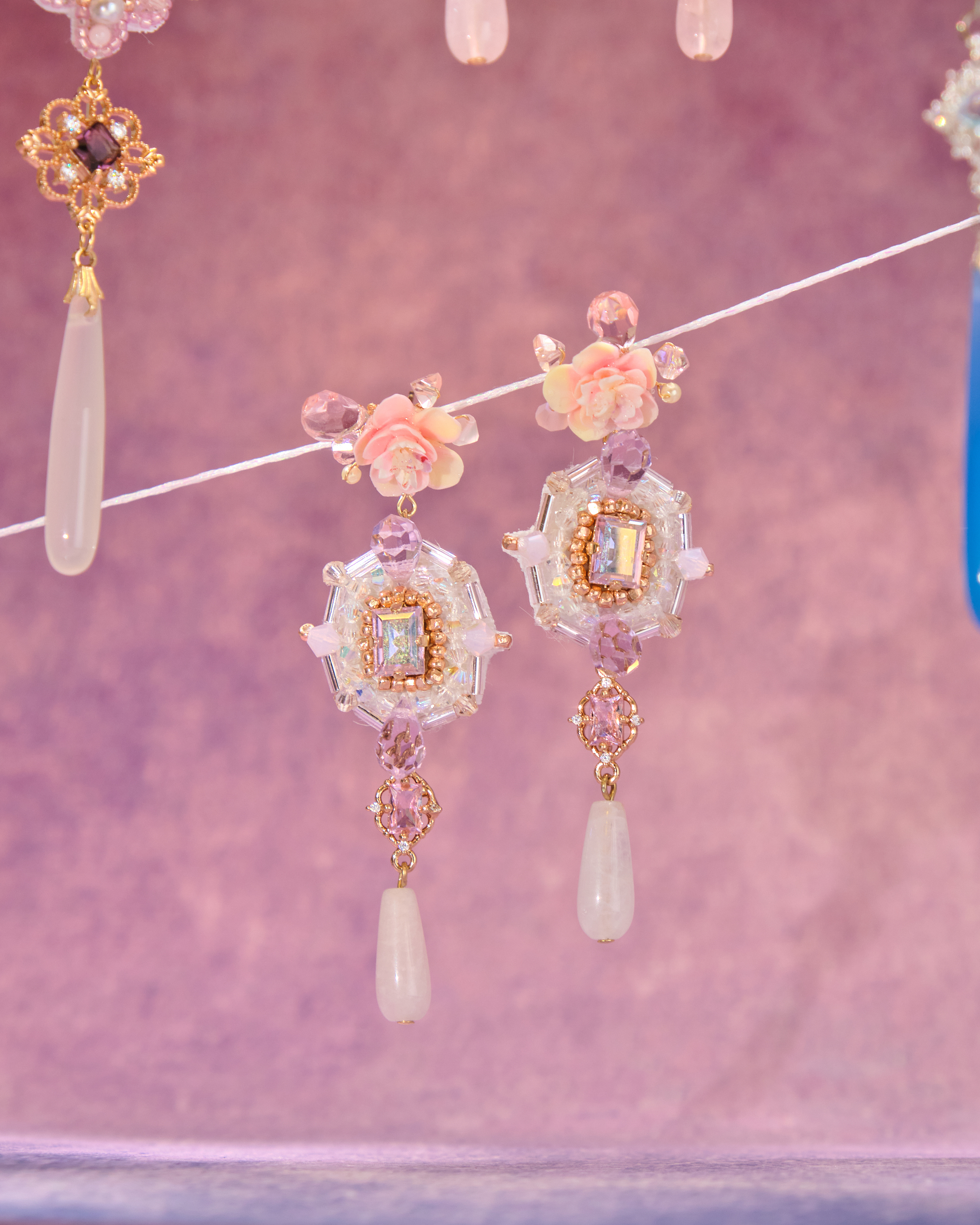 13011 華麗手製水晶刺繡補丁兩用S925耳環