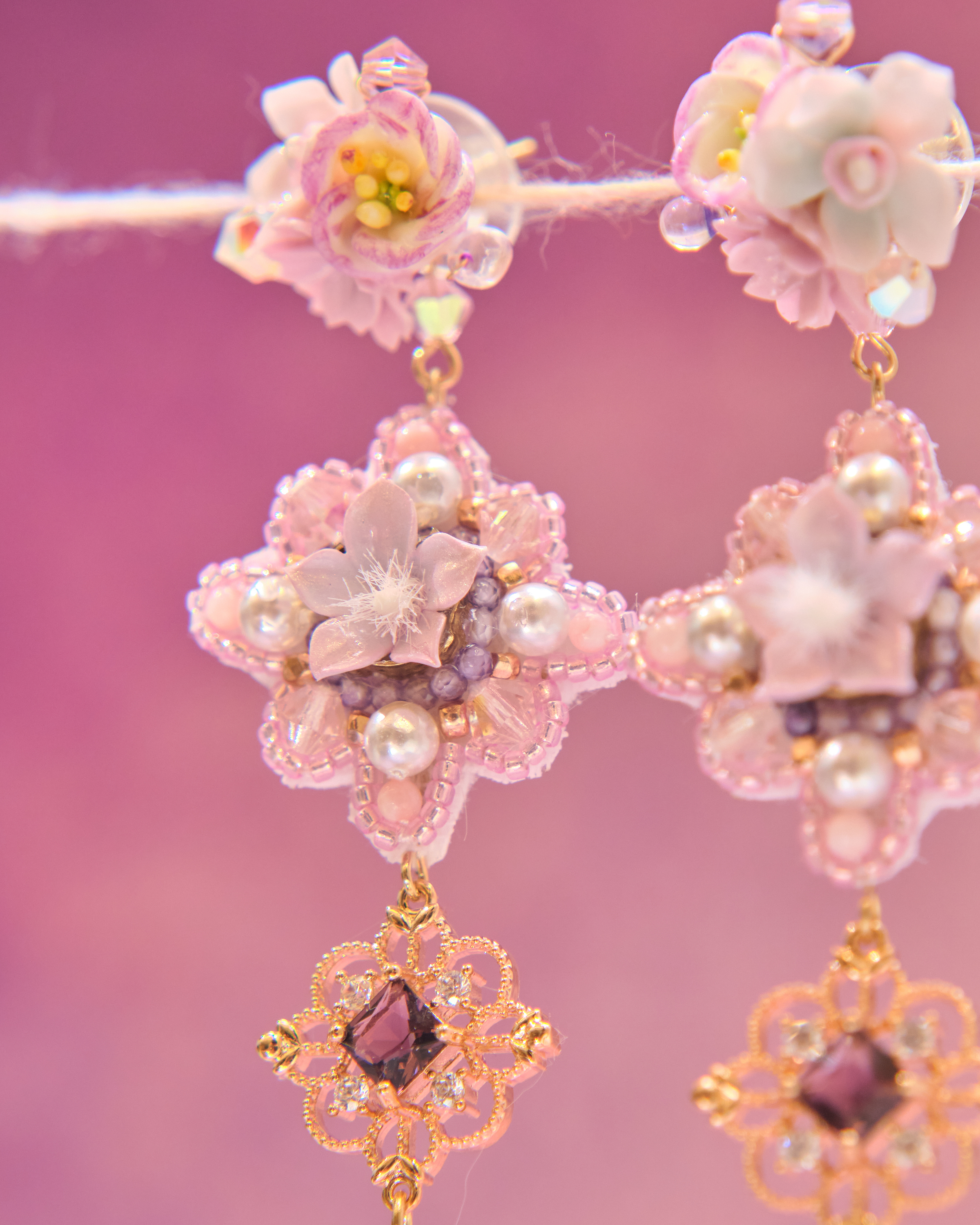 13010 華麗手製水晶刺繡補丁兩用S925耳環