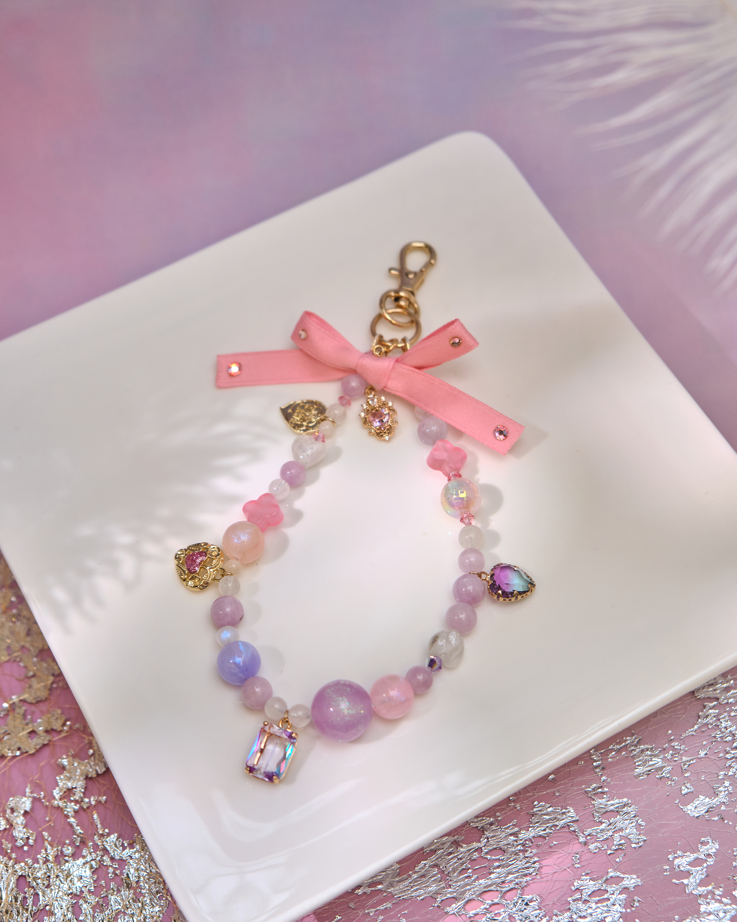 13002 Harajuku Resin Bead Short Phone Strap with Detachable Bow