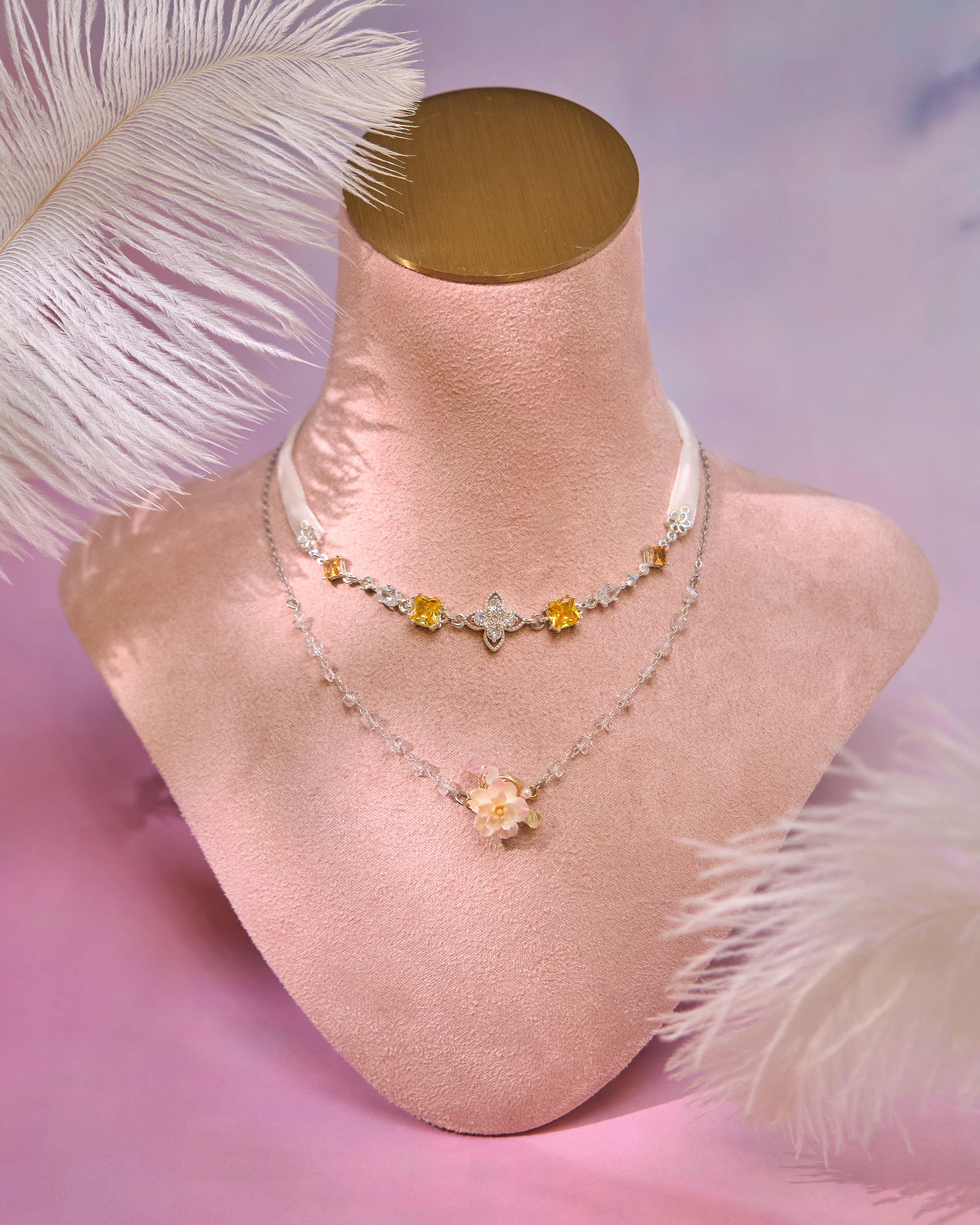 12994 絲絨繩結水晶宮廷頸圈連S925鎖骨項鏈