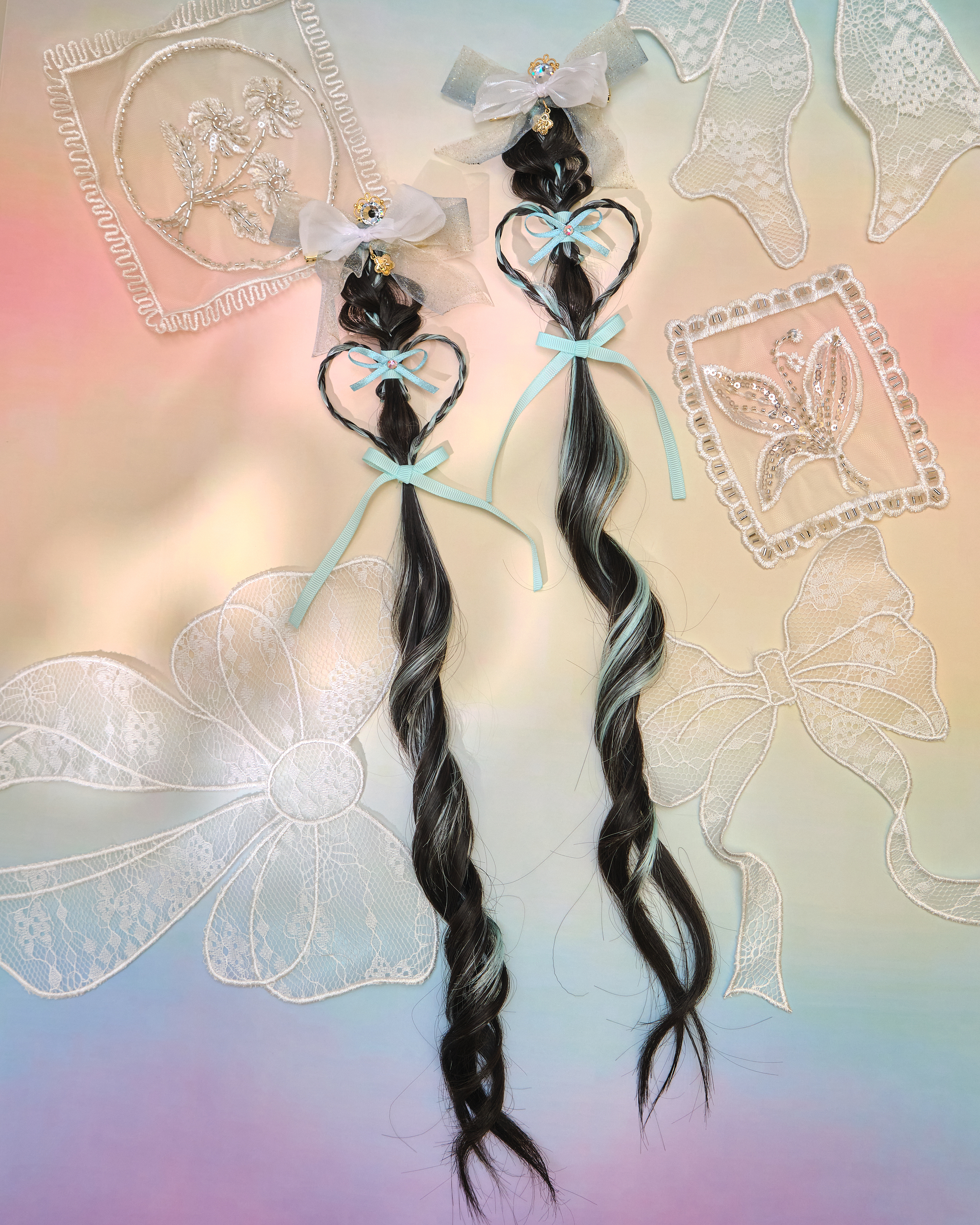 12990 Sweetheart Bow Heart-Ring Faux Braid Bill Clip Set