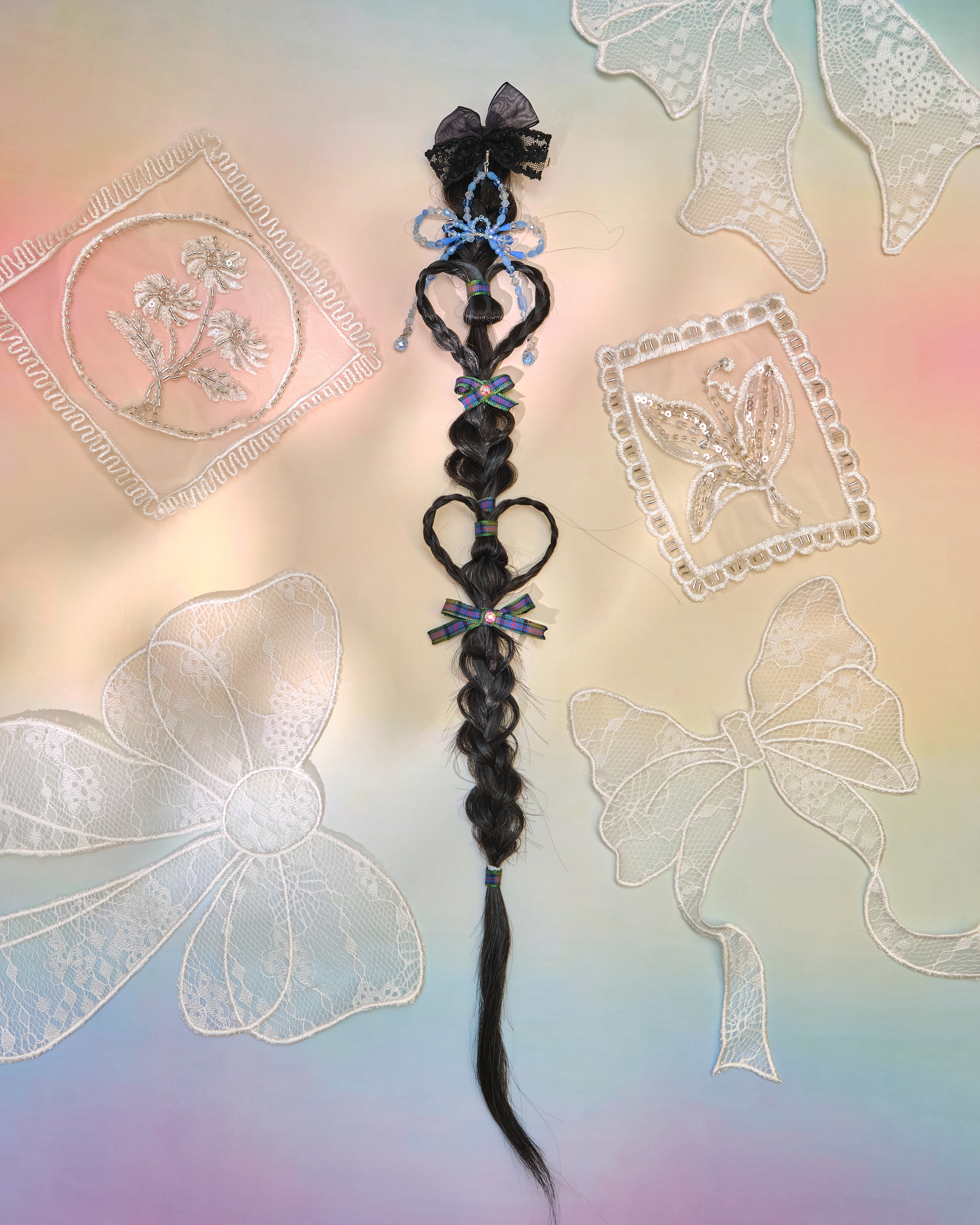 12988 Sweetheart Bow Heart-Ring Faux Braid Bill Clip