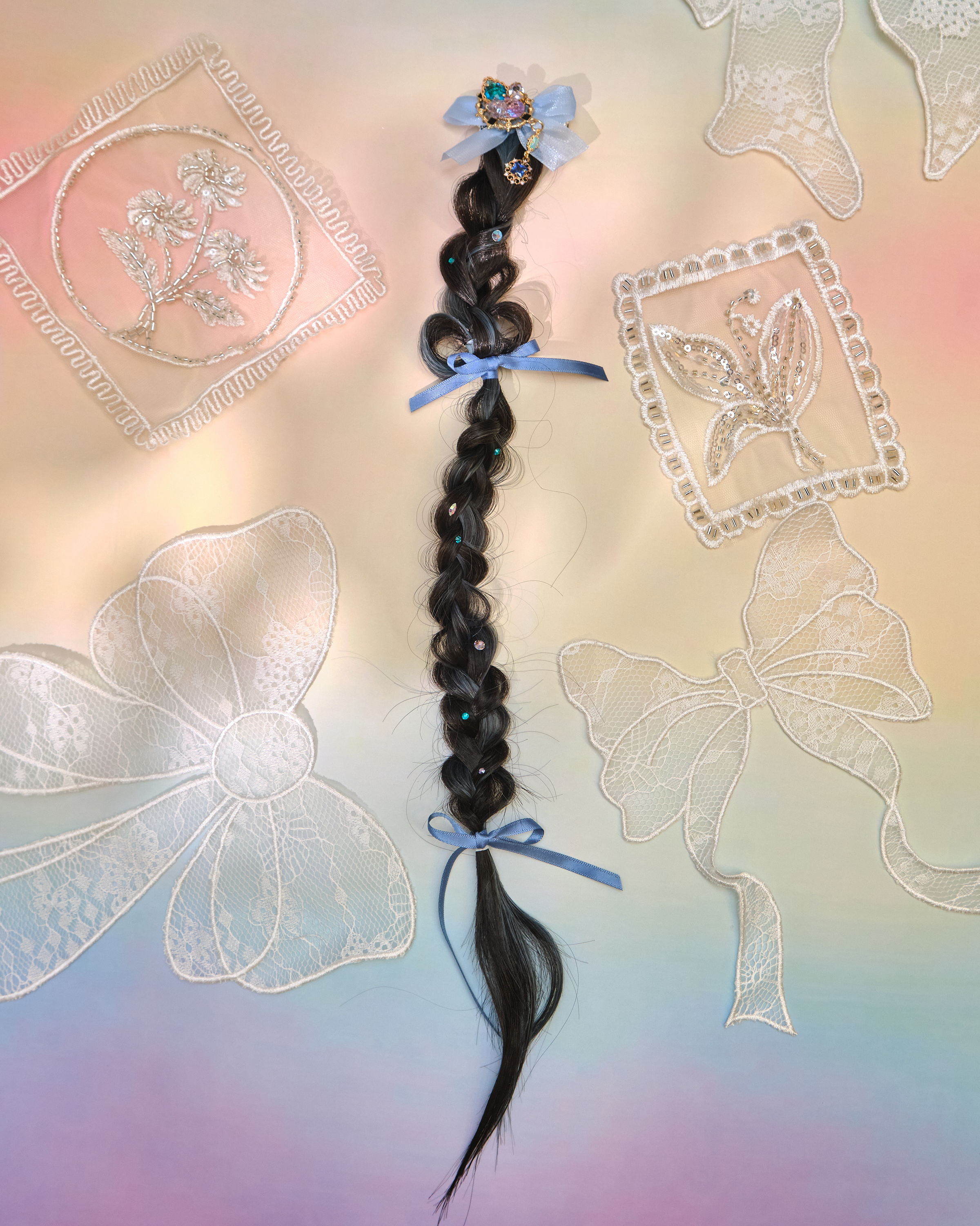 12989 Sweetheart Bow Heart-Ring Faux Braid Bill Clip