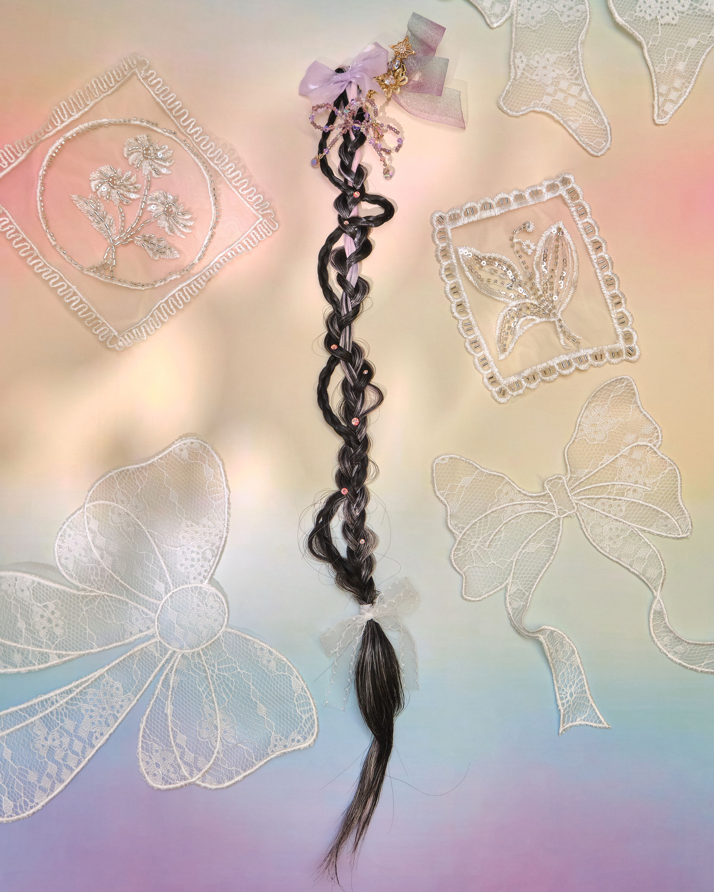 12987 Sweetheart Bow Heart-Ring Faux Braid Bill Clip