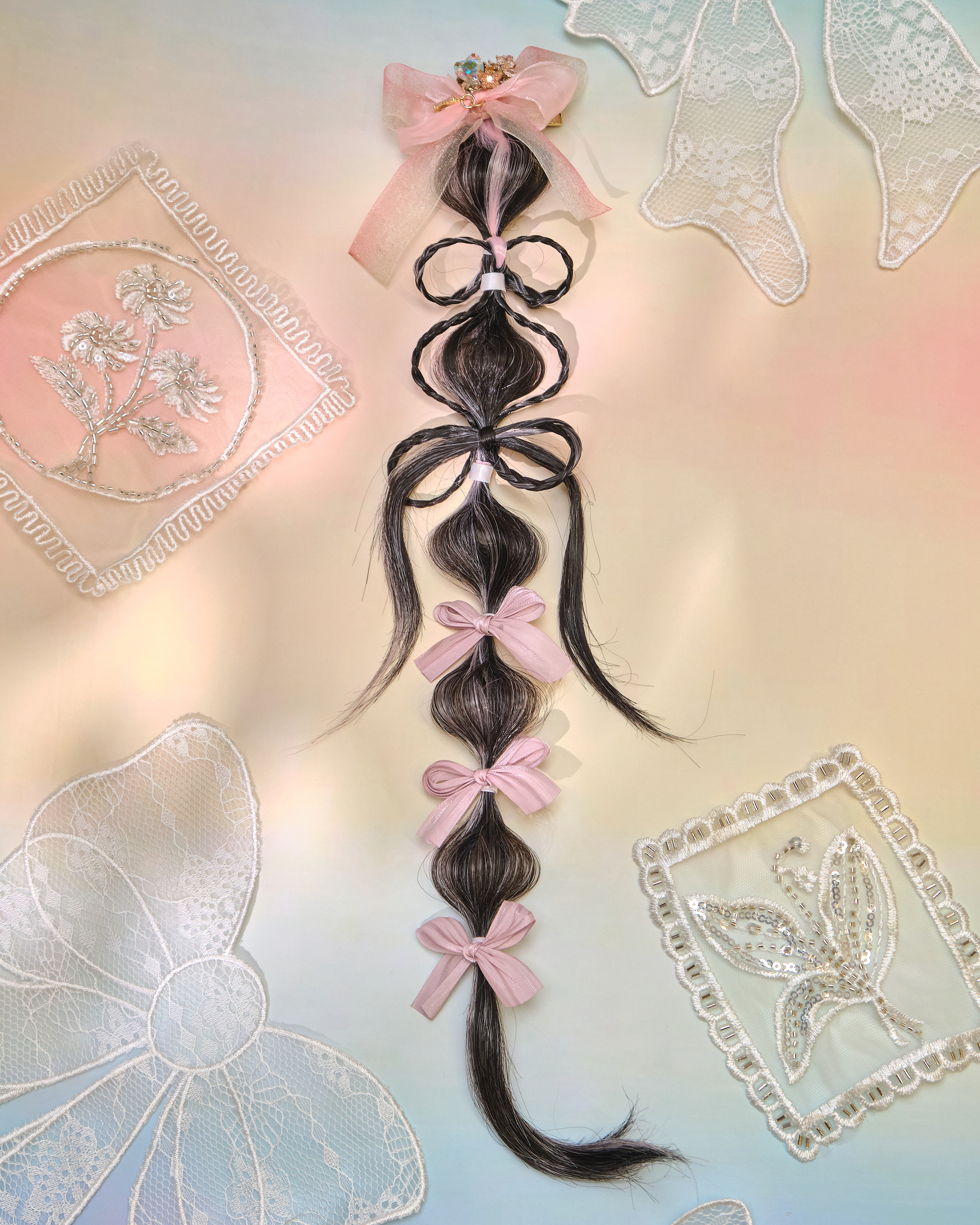12986 Sweetheart Bow Heart-Ring Faux Braid Bill Clip
