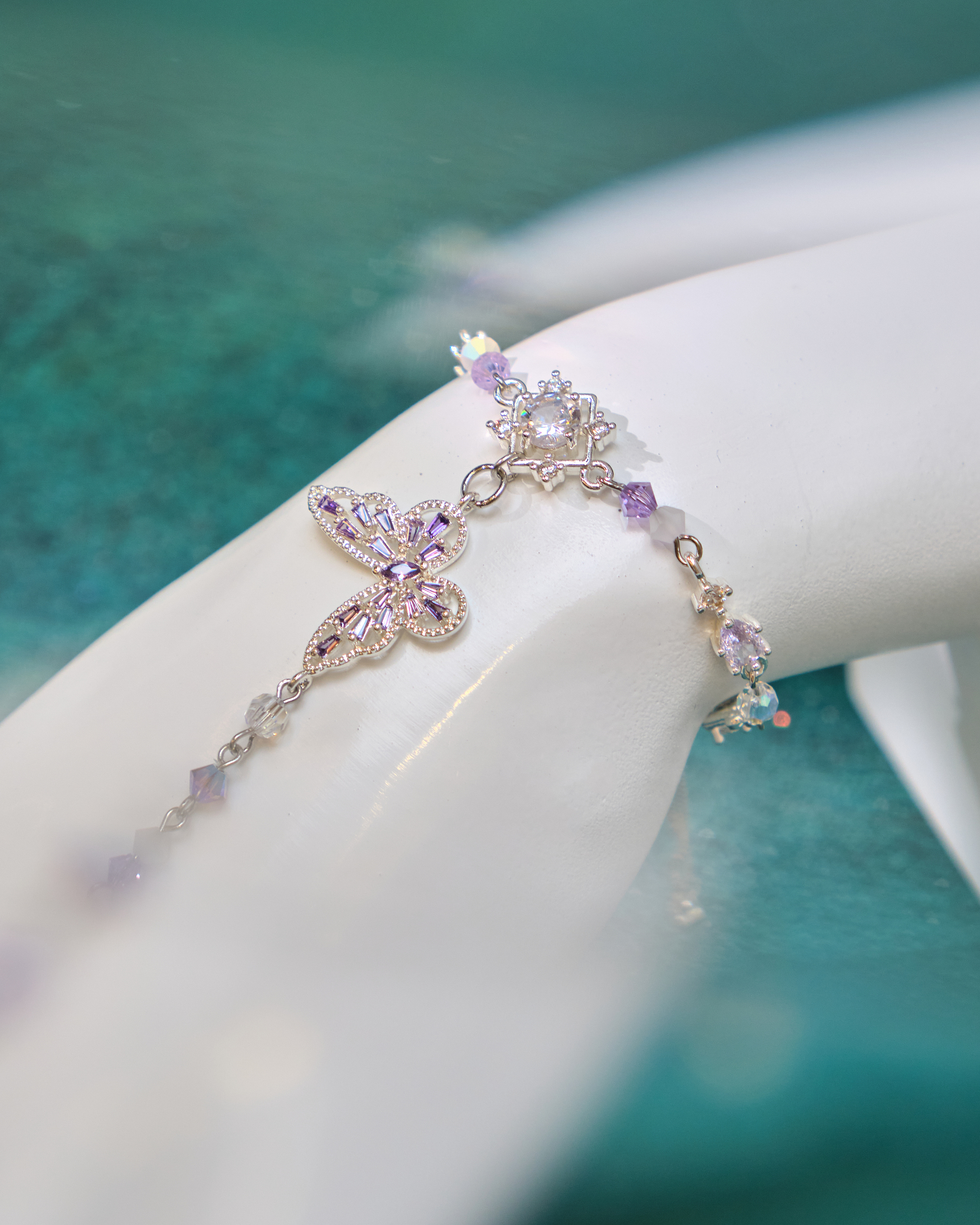 12975 Romantic Aurora Galaxy Crystal T-Bar S925 Bracelet