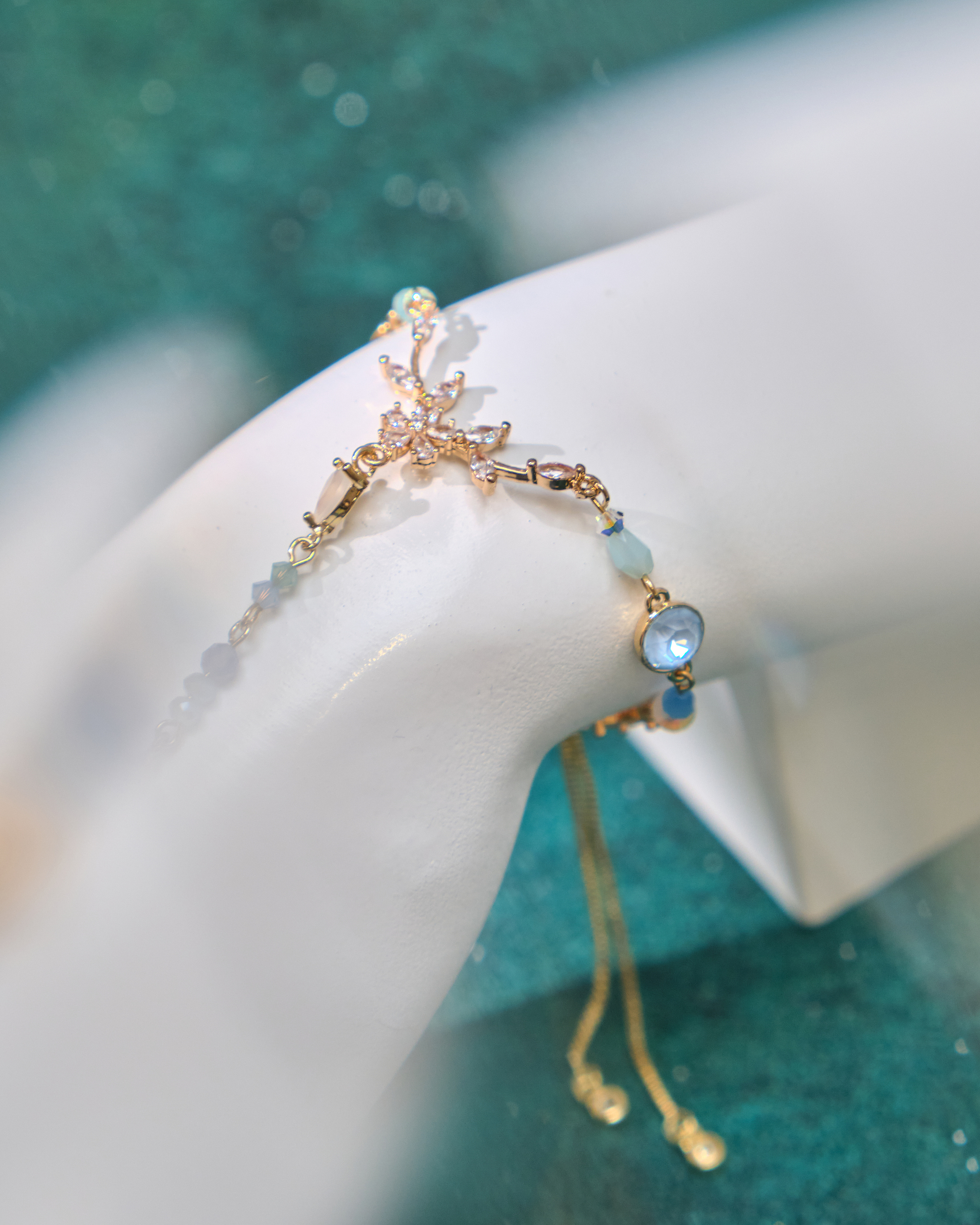 12973 Romantic Aurora Galaxy Crystal T-Bar S925 Bracelet