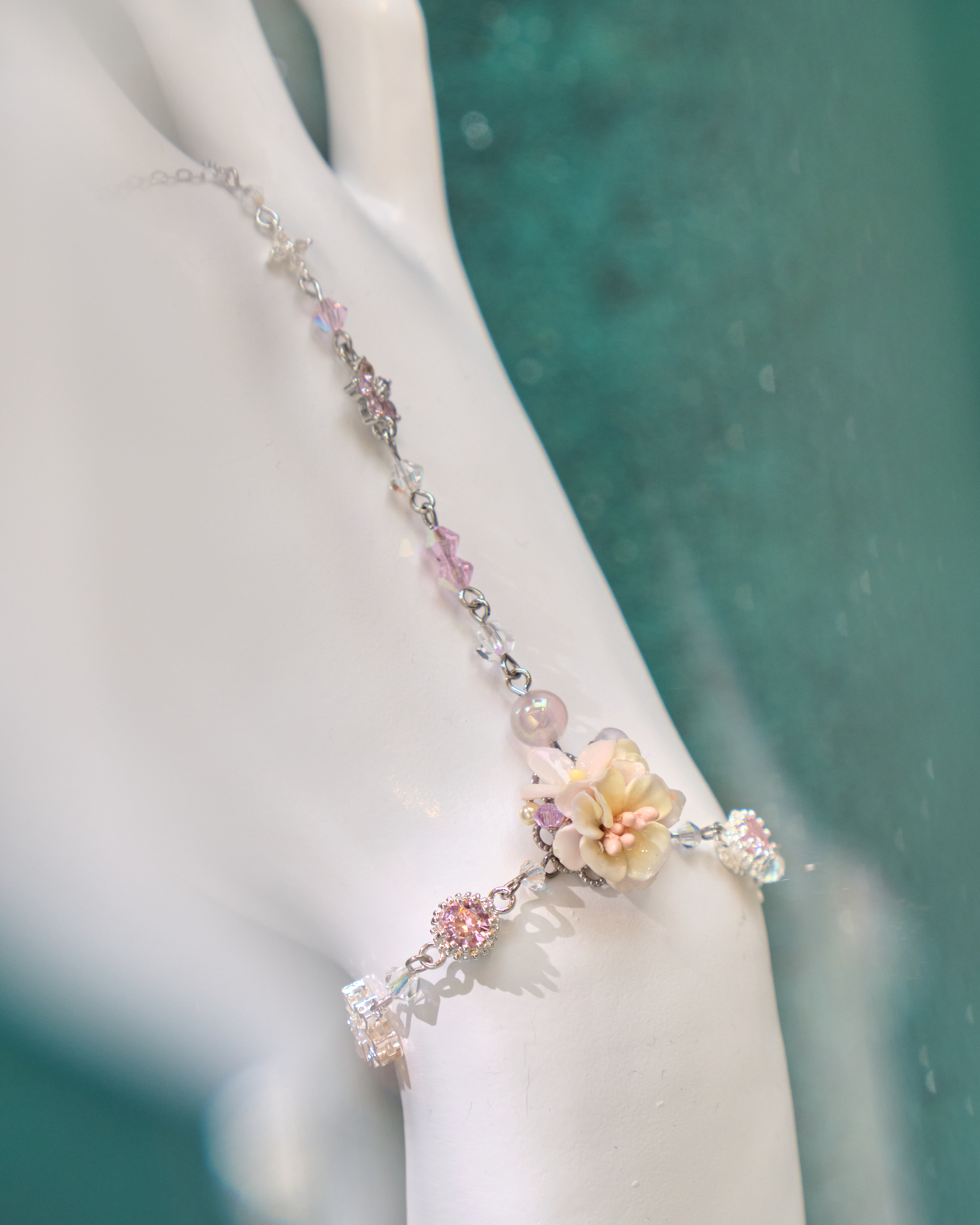 12971 Milky Way Sakura Dream Cold-Porcelain Floral T-Bar S925 Bracelet