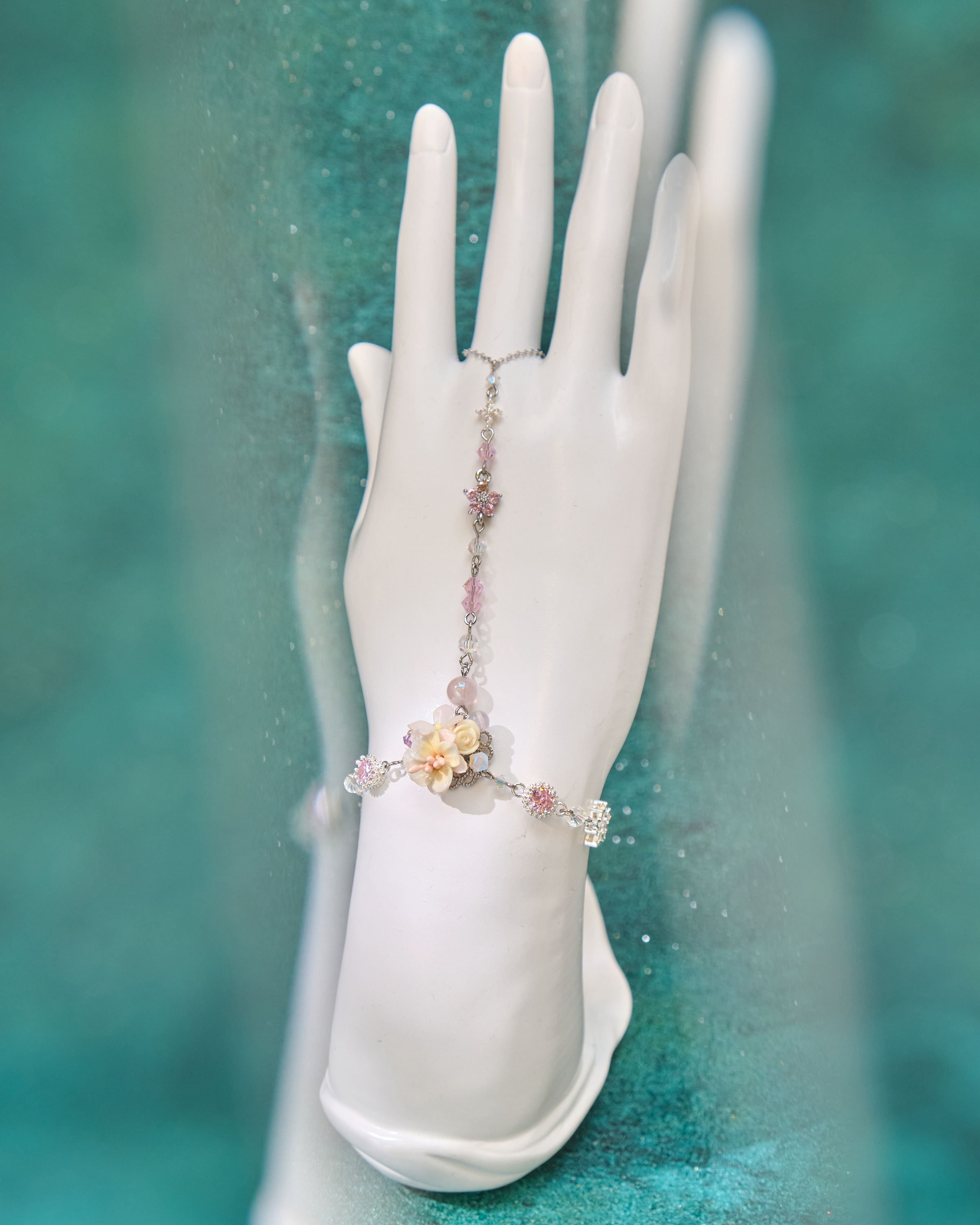 12971 Milky Way Sakura Dream Cold-Porcelain Floral T-Bar S925 Bracelet