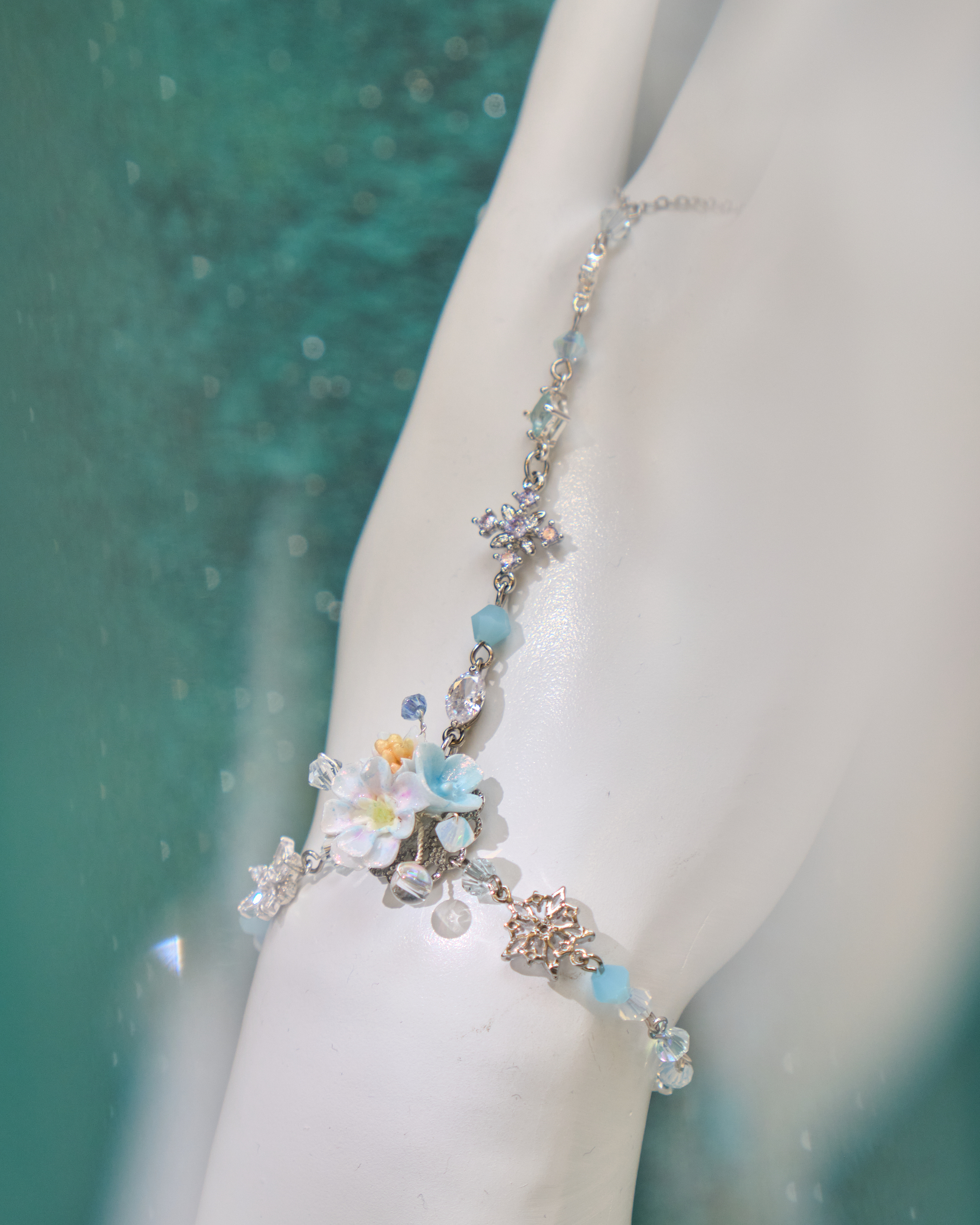 12970 Milky Way Sakura Dream Cold-Porcelain Floral T-Bar S925 Bracelet