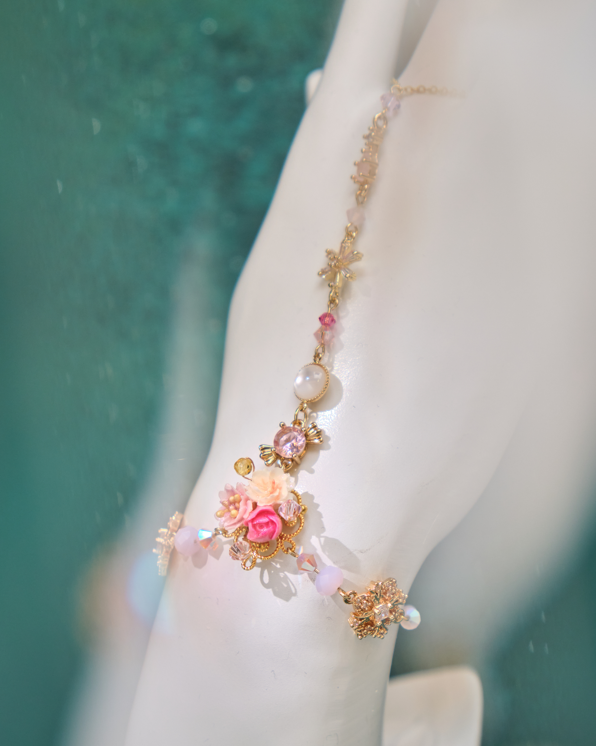 12969 Milky Way Sakura Dream Cold-Porcelain Floral T-Bar S925 Bracelet